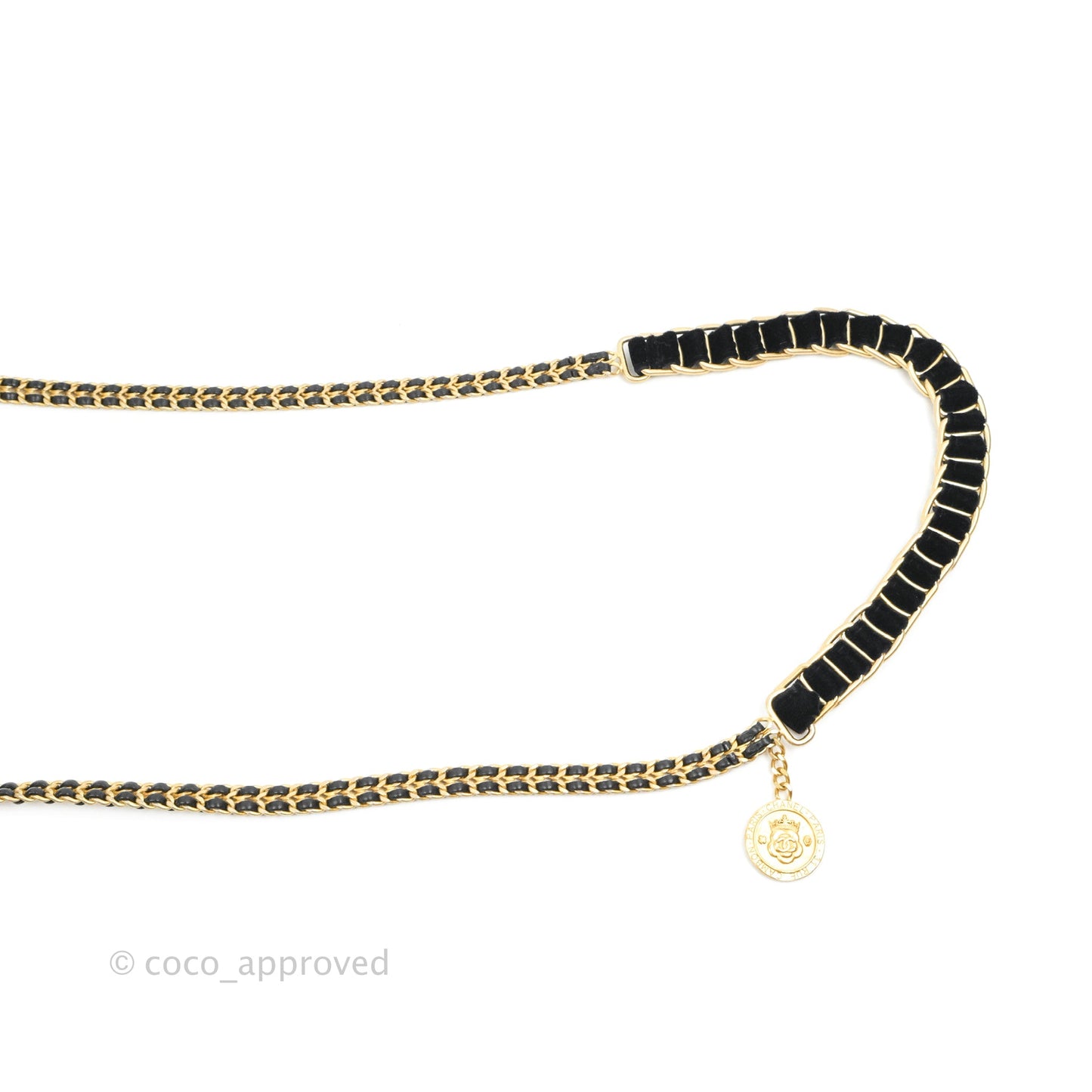 Chanel Small Coin Charm Flap Velvet Strap Black Lambskin Aged Gold Hardware