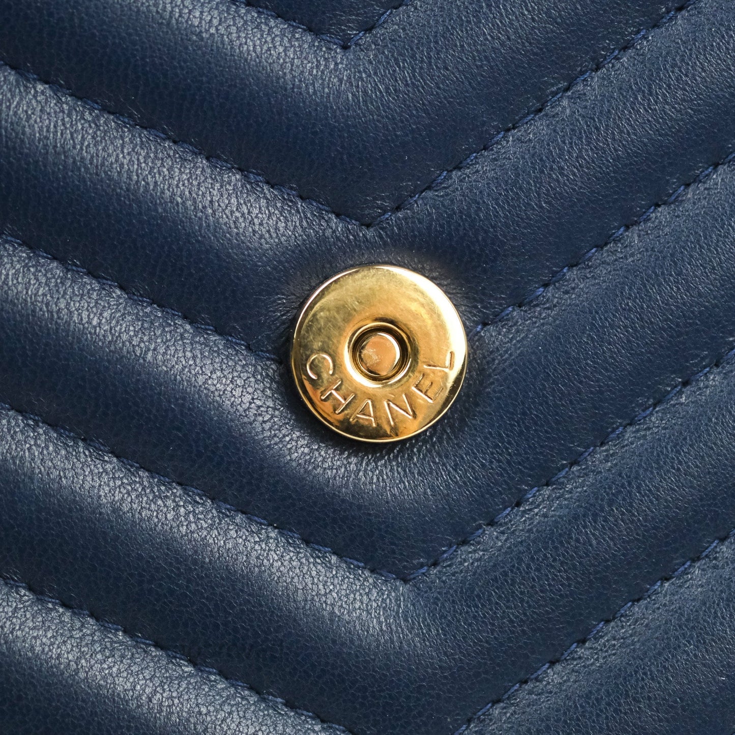 Chanel Square WOC Wallet On Chain Blue Lambskin Chevron Gold Hardware
