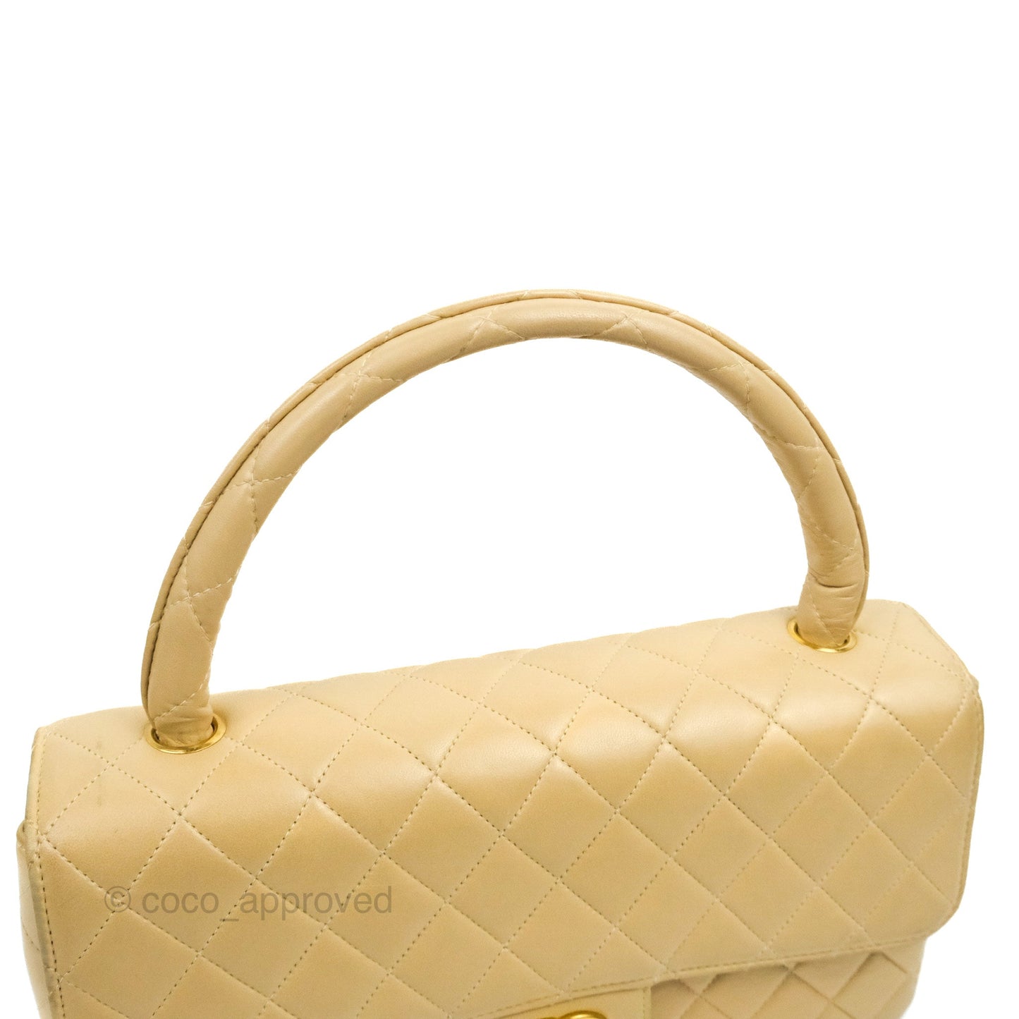 Chanel Vintage Top Handle Flap Bag Beige Lambskin 24K Gold Hardware