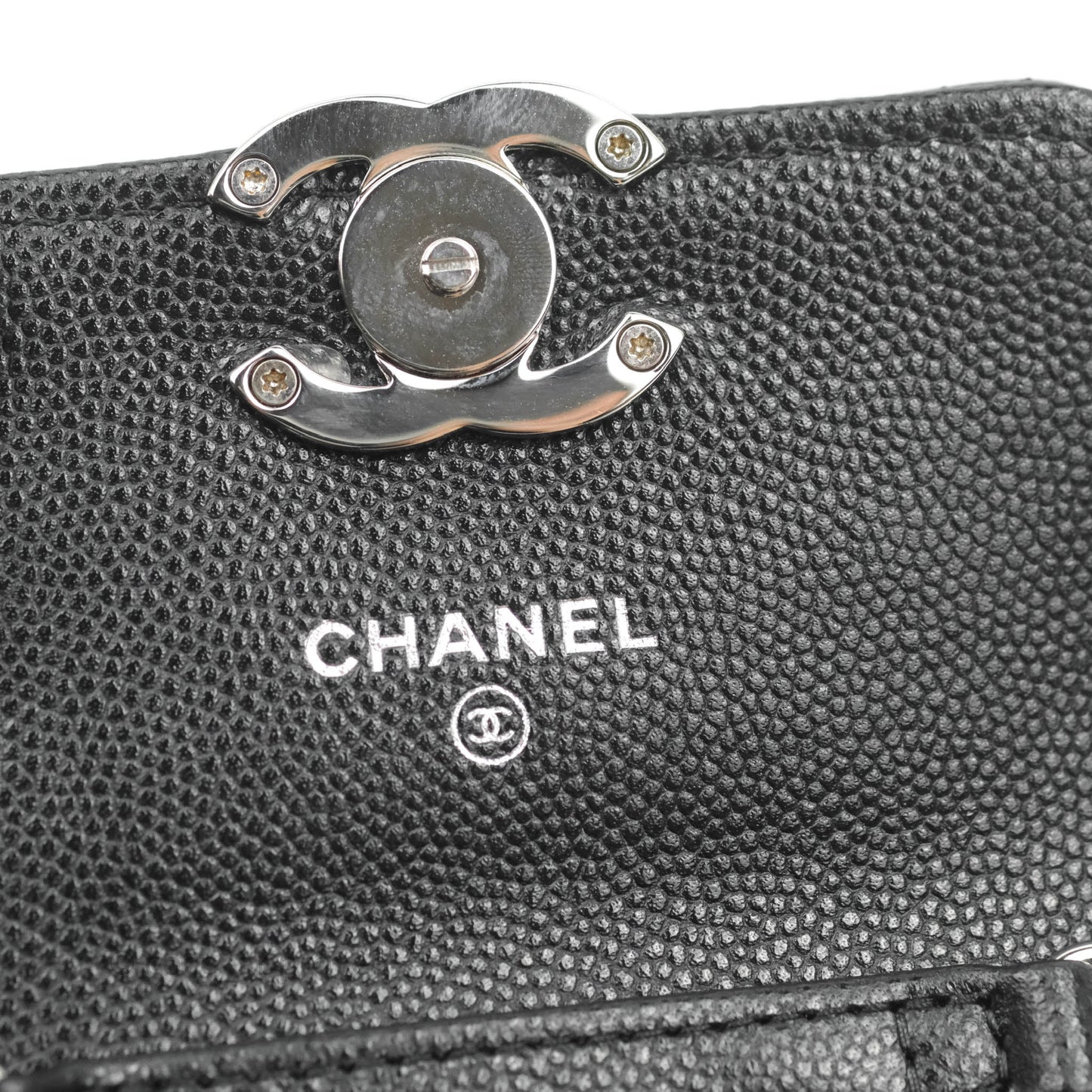 Chanel Mini Clutch With Chain Black Caviar Enamel Silver Hardware 22S
