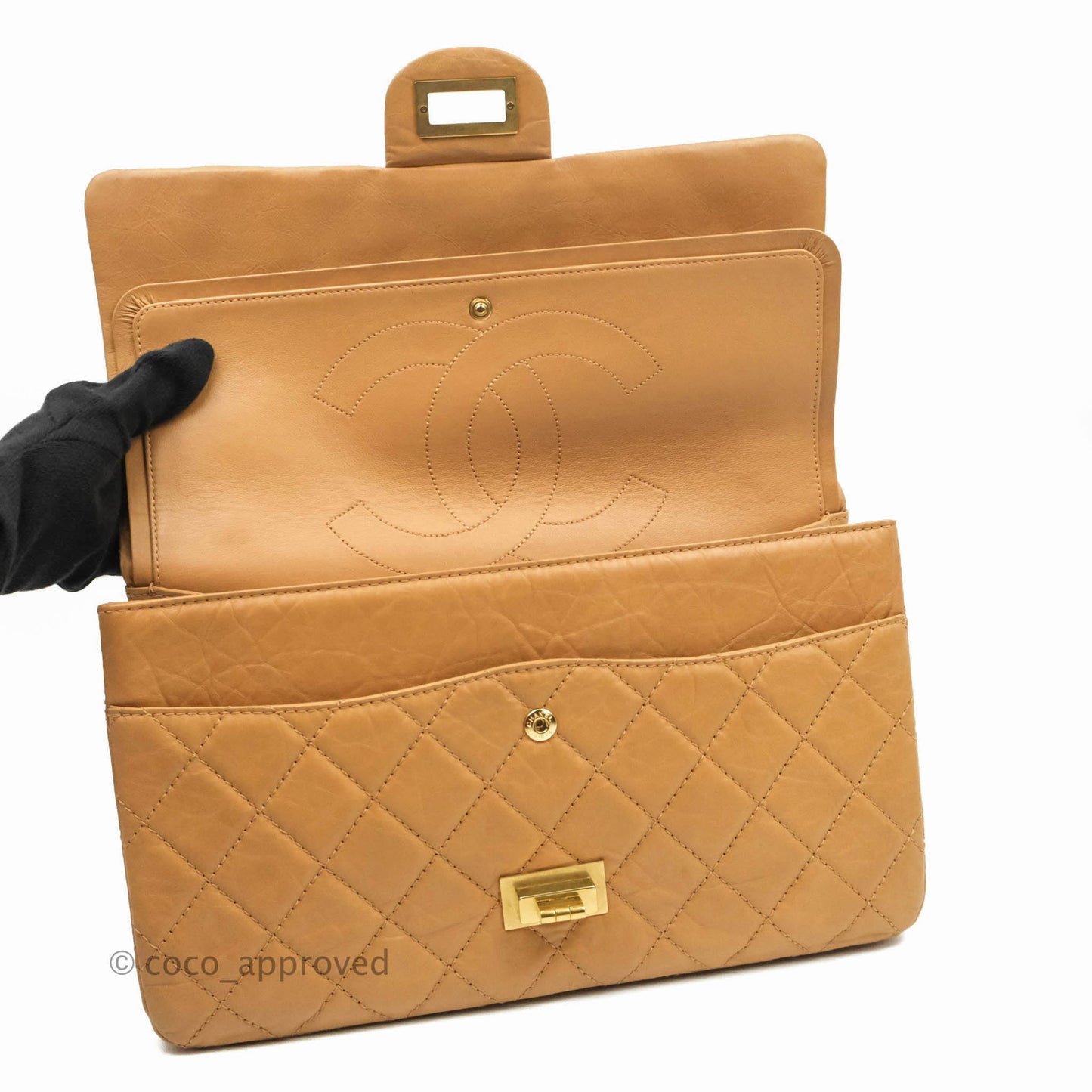 Chanel Quilted Reissue 227 Flap Beige Calfskin Aged Gold Hardware