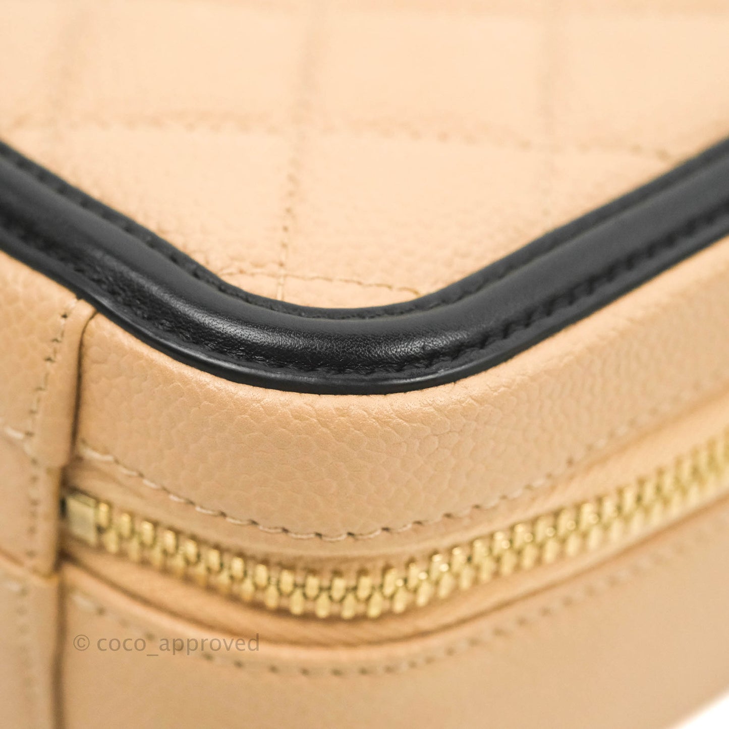 Chanel Quilted Medium CC Filigree Vanity Case Beige Caviar Aged Gold Hardware
