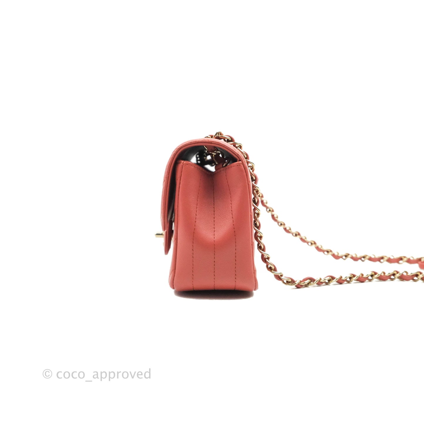 Chanel Chevron Mini Rectangular Flap Brick Red Lambskin Aged Gold Hardware