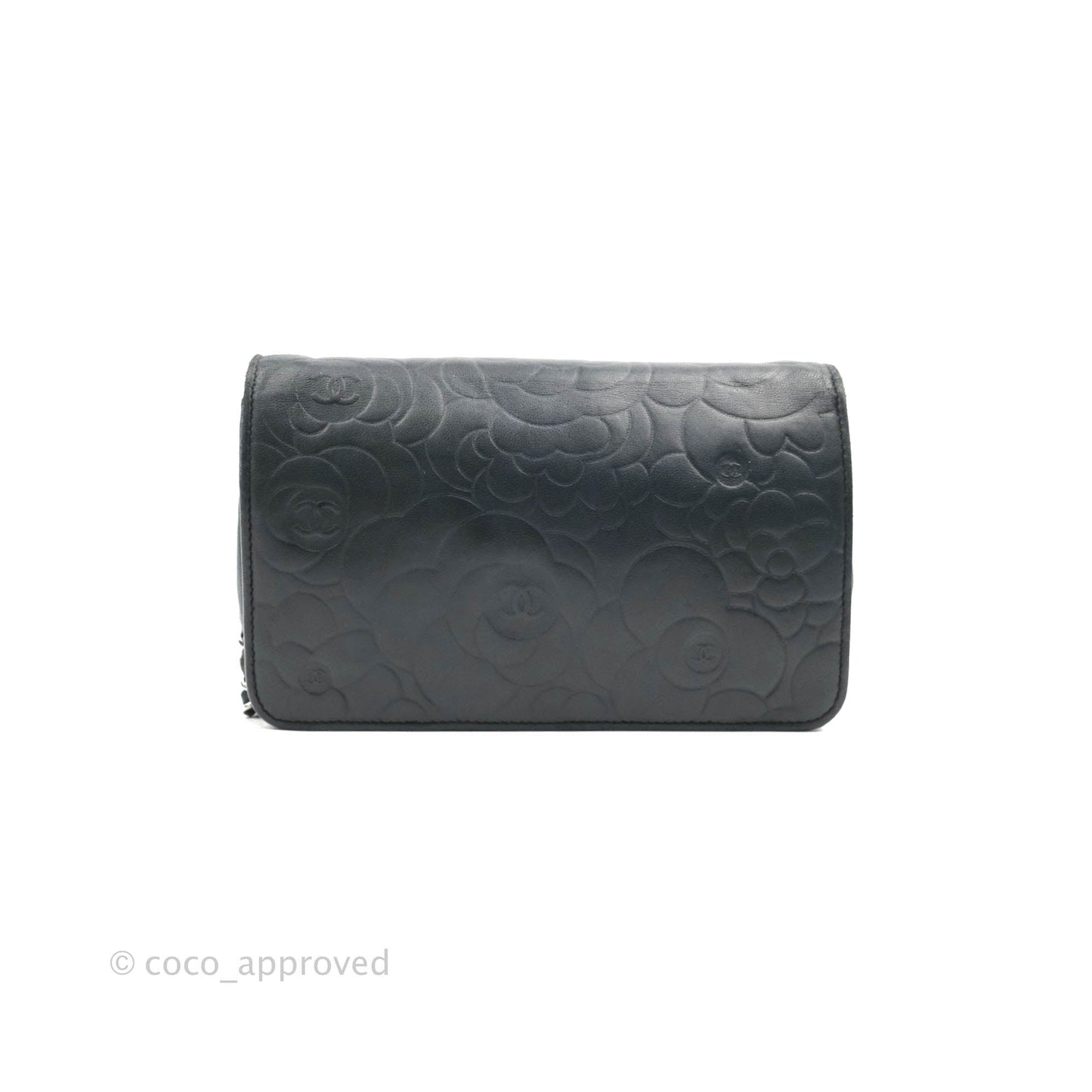 Chanel Camellia Wallet on Chain WOC Black Lambskin Silver Hardware