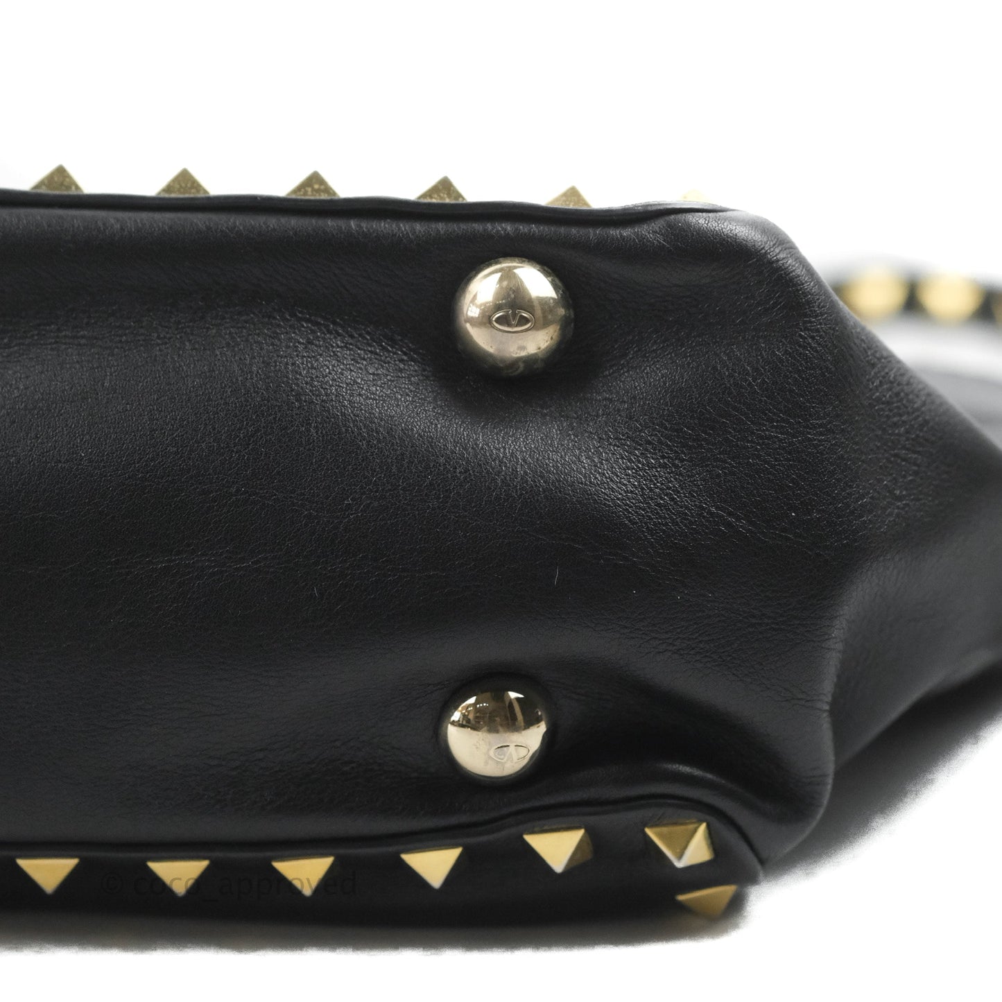 Valentino Garavani Mini Trapeze Rockstud Black Grained Calfskin Gold Hardware