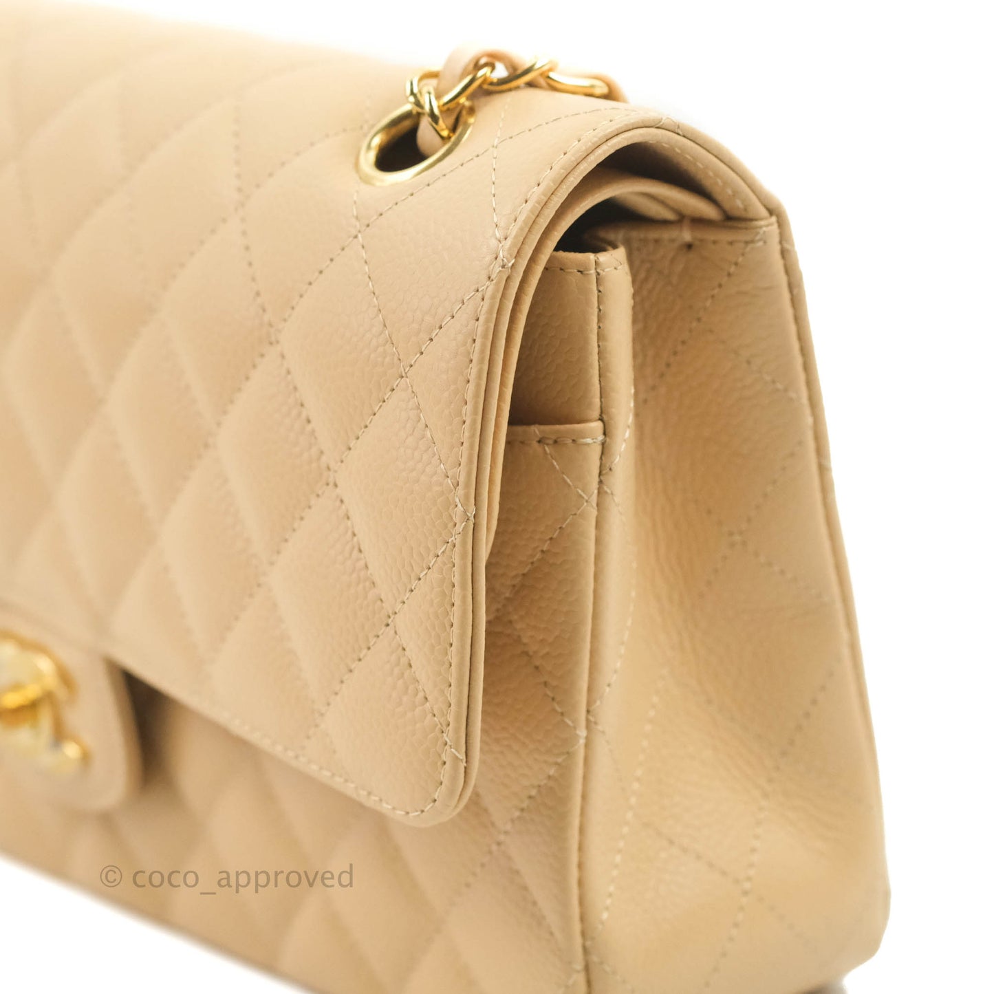 Chanel Classic M/L Medium Flap Quilted Beige Caviar Gold Hardware