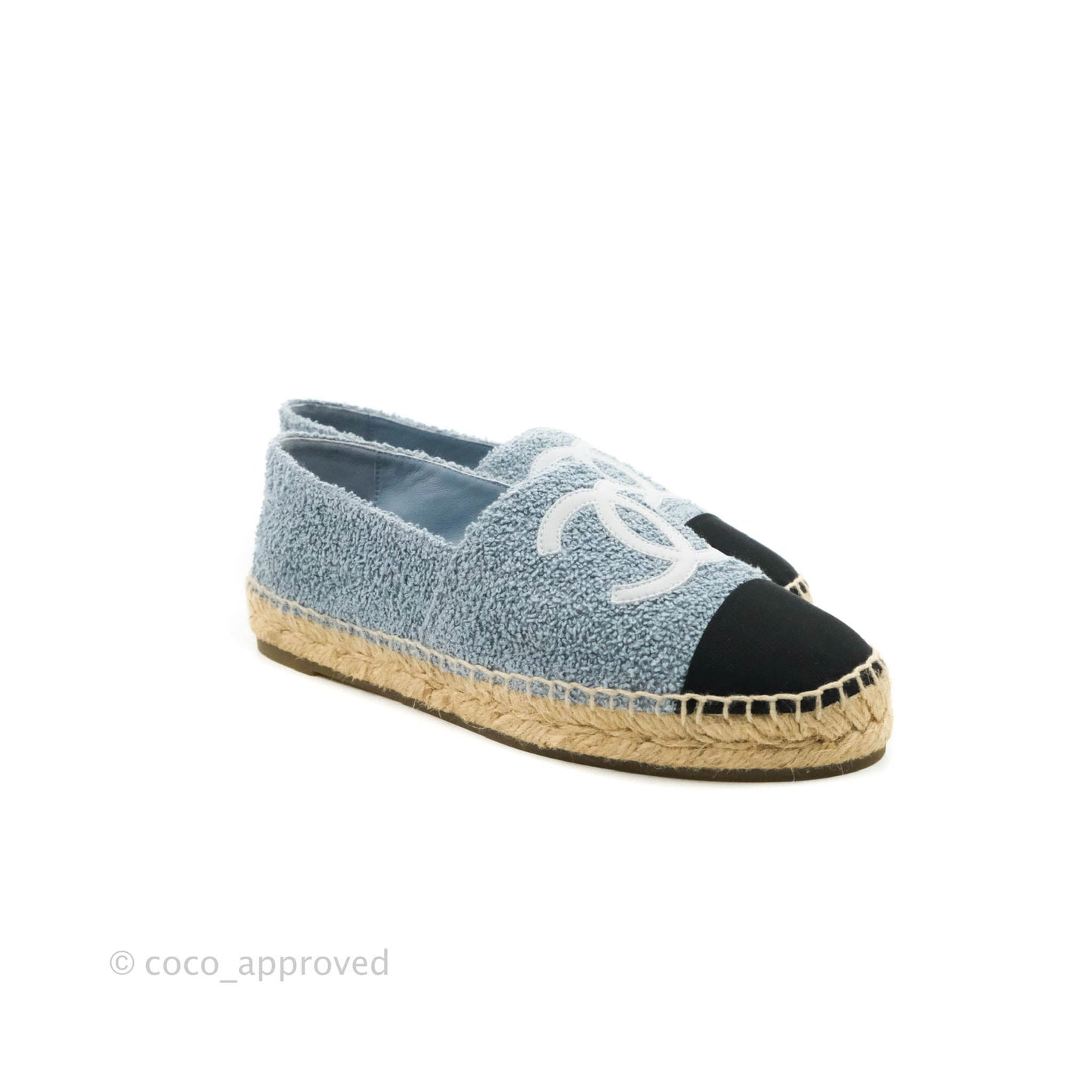 Chanel Espadrille Black Blue Tweed Size 38