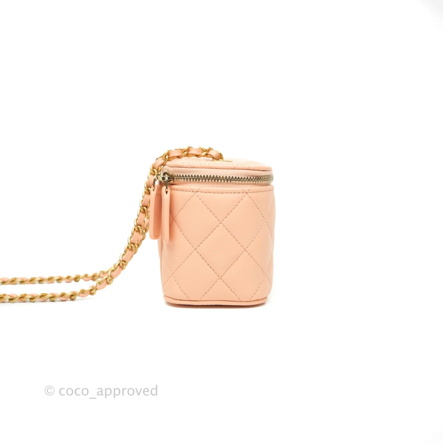 Chanel Classic Mini Pearl Crush Vanity With Chain Pink Lambskin Aged Gold Hardware