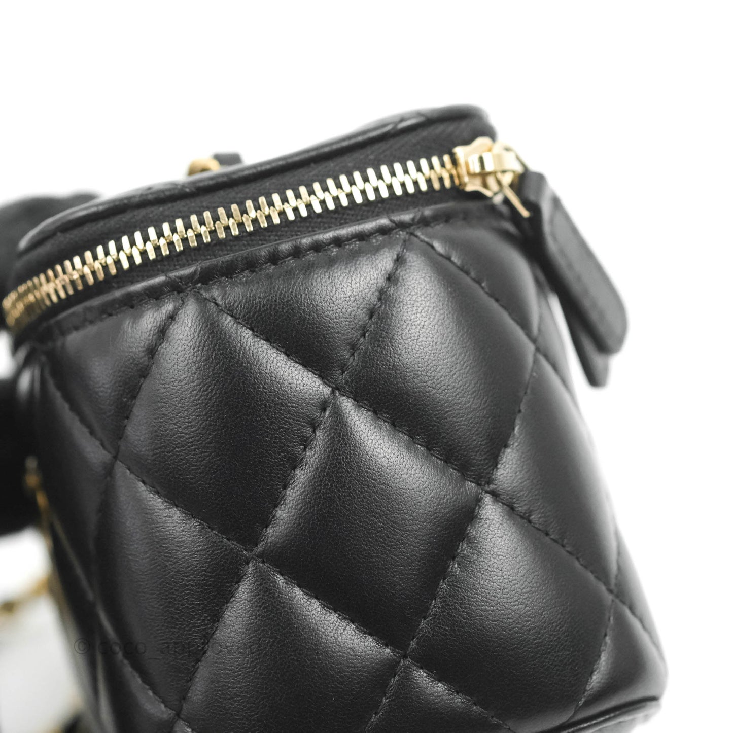 Chanel Classic Mini Pearl Crush Vanity With Chain Black Lambskin Aged Gold Hardware