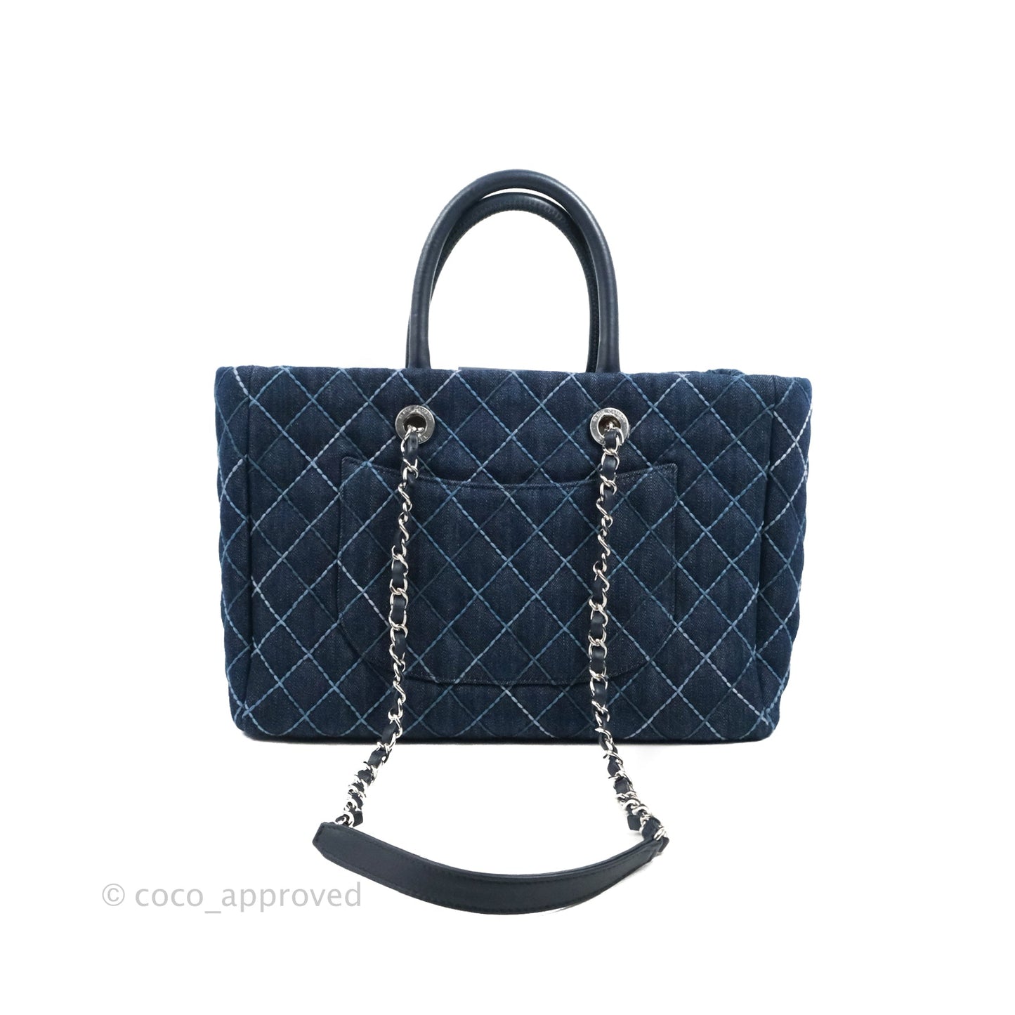 Chanel Quilted Medium Coco Handle Shopping Tote Denim Silver Hardware