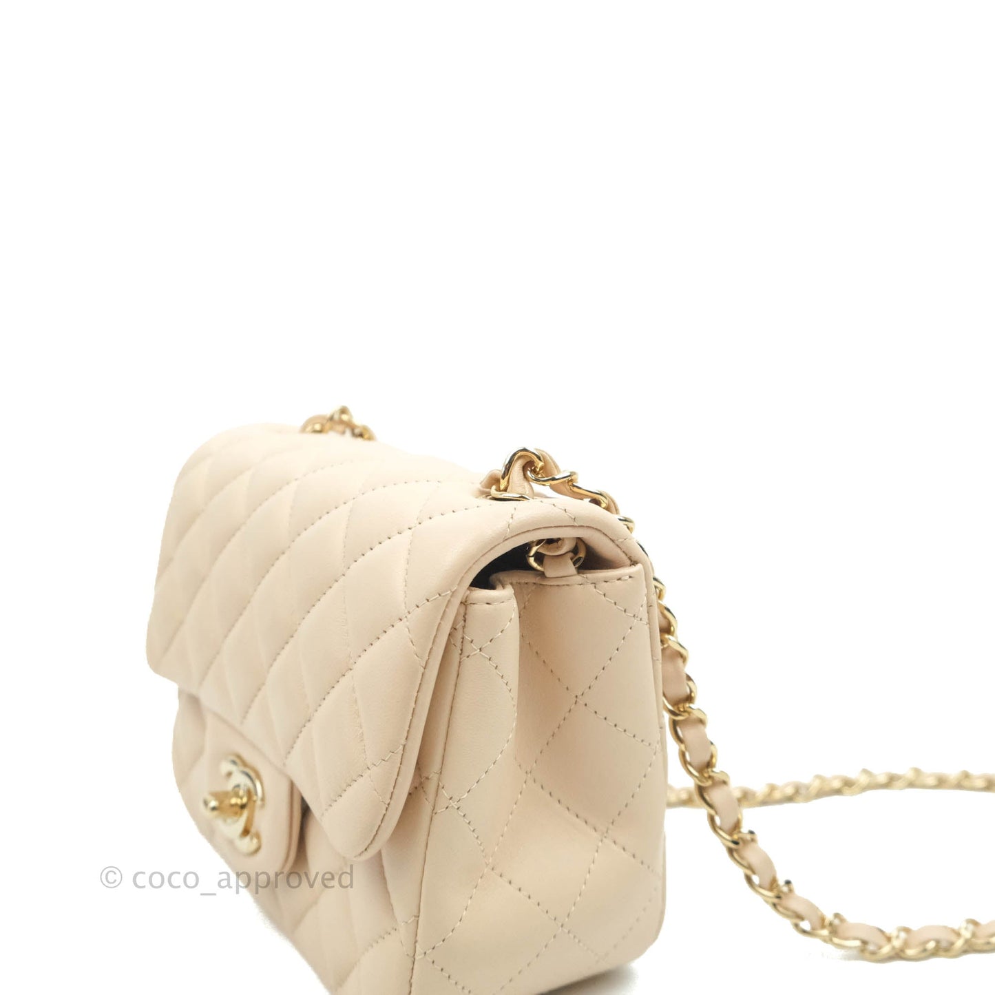Chanel Quilted Mini Square Light Beige Lambskin Gold Hardware