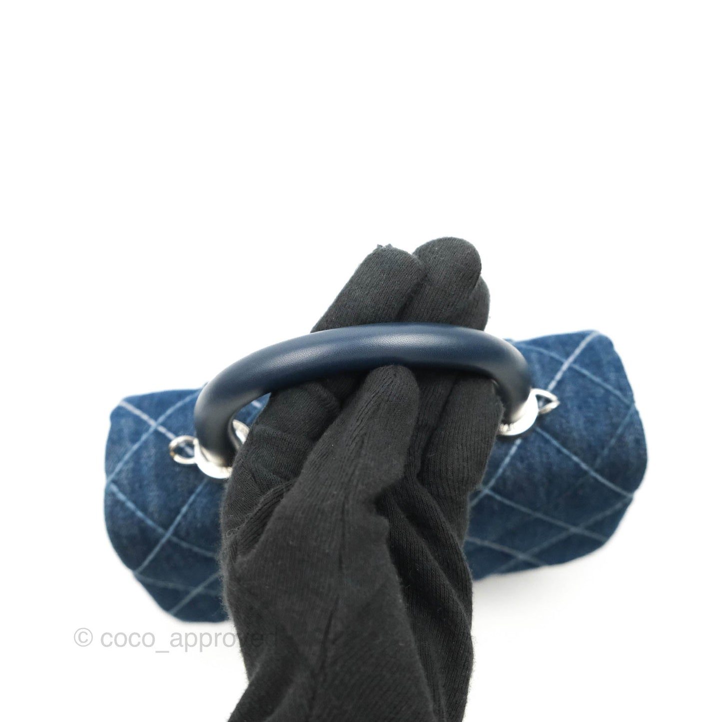 Chanel Small Quilted Coco Handle Denim Navy Lambskin Silver Hardware