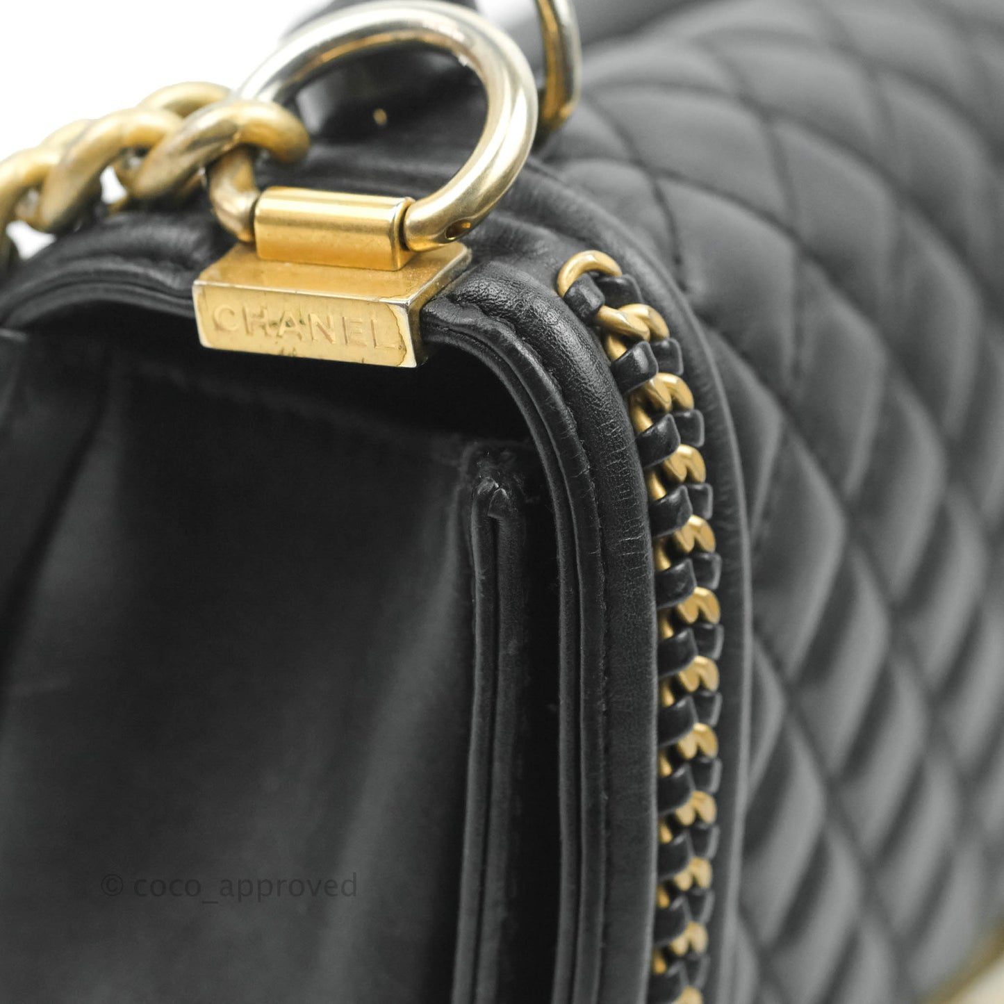 Chanel Quilted Medium Boy With Handle Black Calfskin Aged Gold Hardware