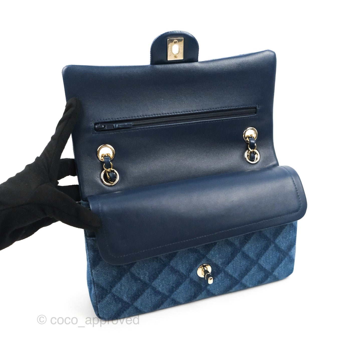 Chanel M/L Quilted Medium Double Flap Blue Printed Denim