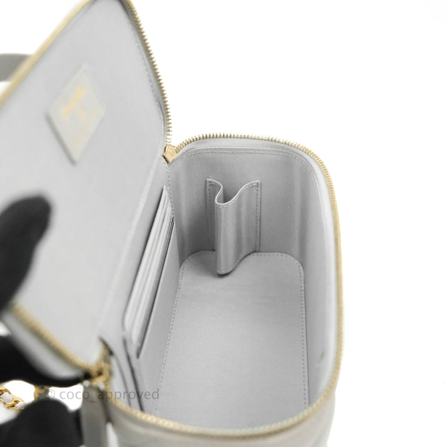 Chanel Classic Vanity Rectangular Top Handle With Chain Grey Lambskin Aged Gold Hardware