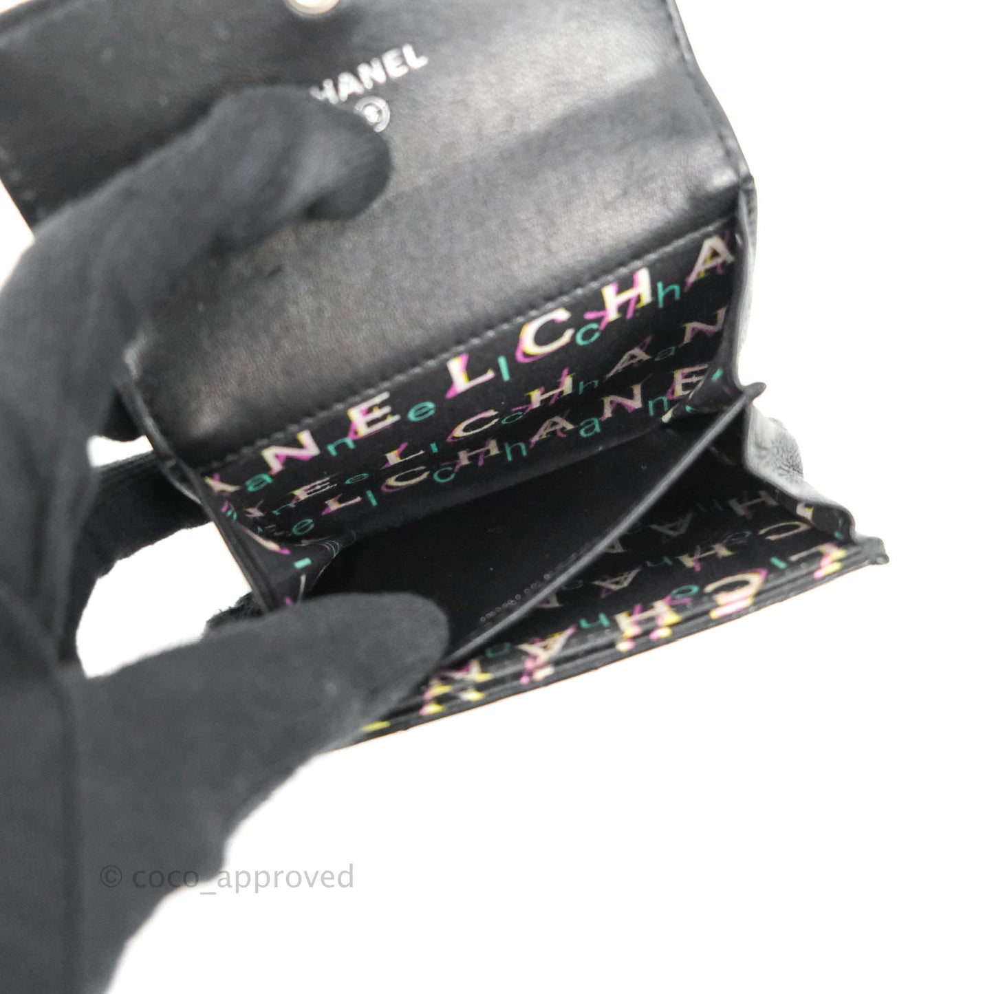 Chanel Quilted Small Flap Card Holder Black Lambskin Silver Hardware