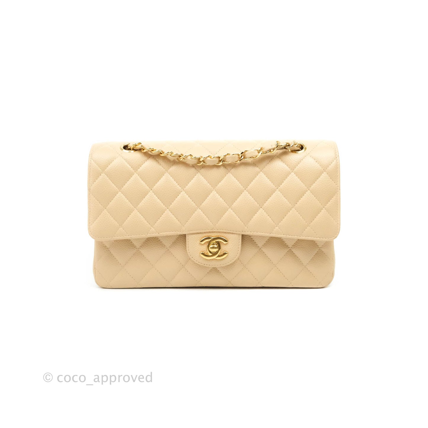 Chanel Classic M/L Medium Double Flap Beige Caviar Gold Hardware