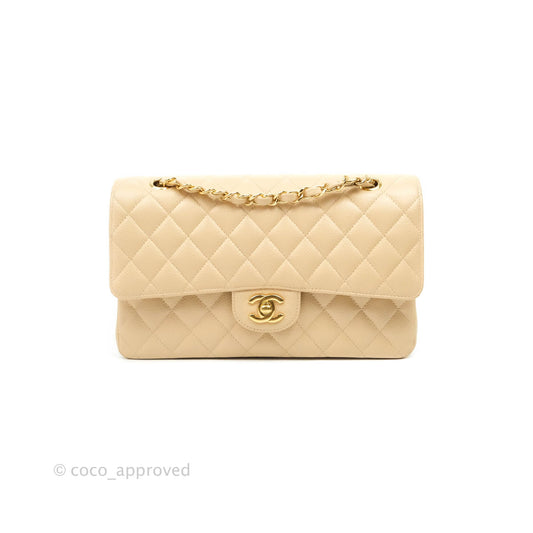 Chanel Classic M/L Medium Double Flap Beige Caviar Gold Hardware