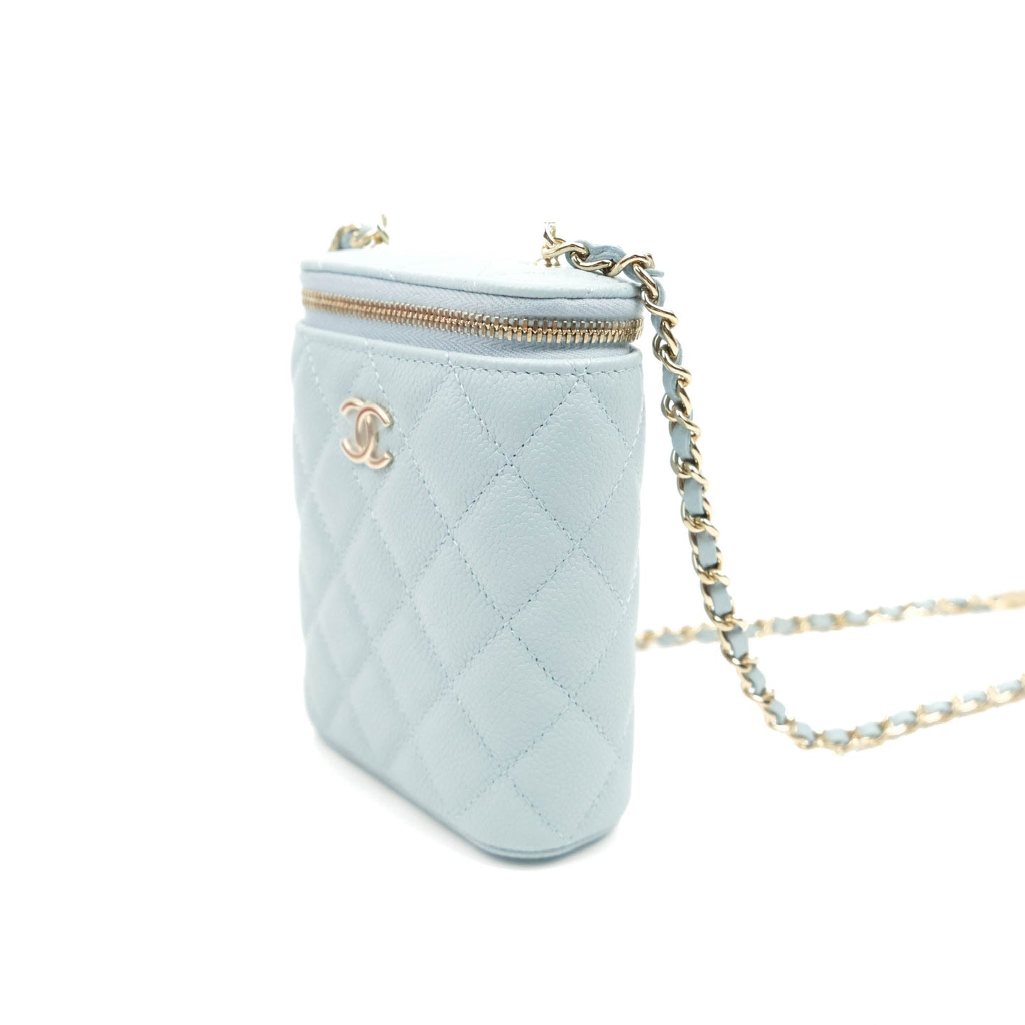 Chanel Classic Mini Vanity With Chain Light Blue Caviar Gold Hardware