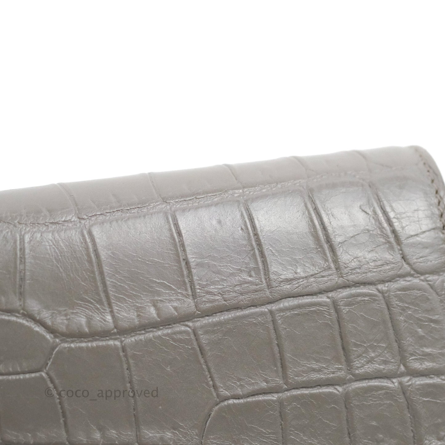 Saint Laurent Clutch Bag Grey Croc-Embossed Silver Hardware