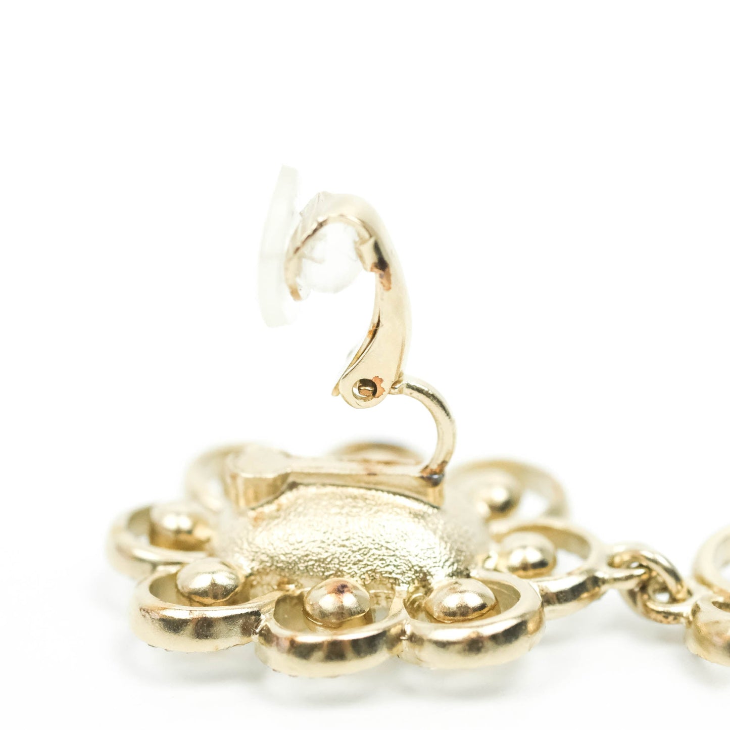 Chanel Crystal Pearl Drop CC Earrings Clip-On Gold Tone 19P