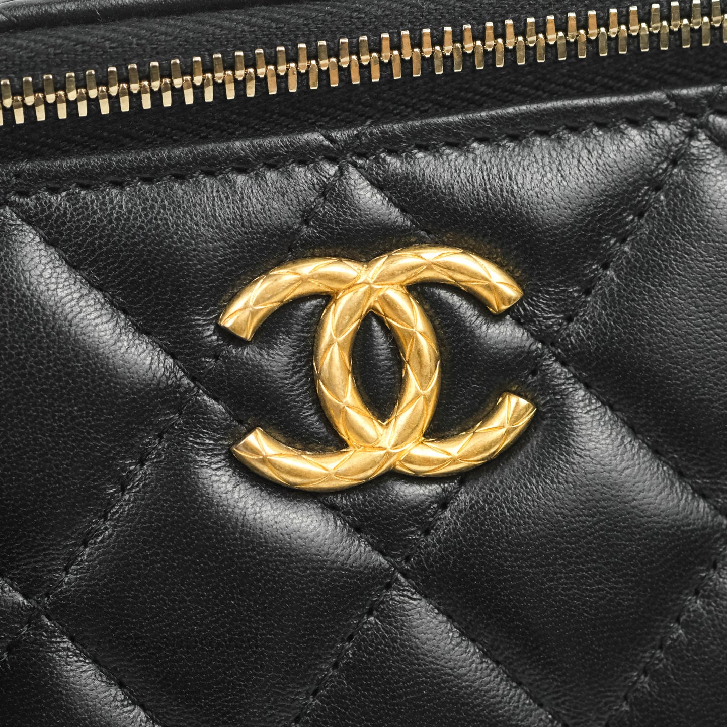 Chanel Vanity with Adjustable Chain Black Lambskin Aged Gold Hardware 22K