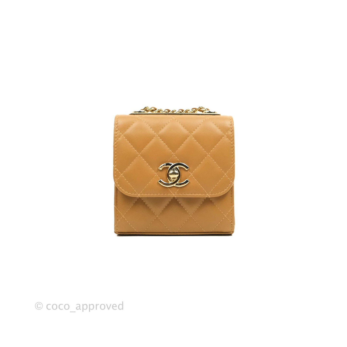 Chanel Mini Quilted Trendy CC Clutch With Chain Caramel Dark Beige Lambskin Gold Hardware
