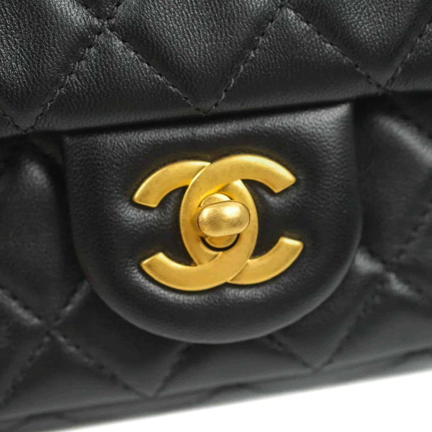 Chanel Mini Rectangular Pearl Crush Quilted Black Lambskin Aged Gold Hardware