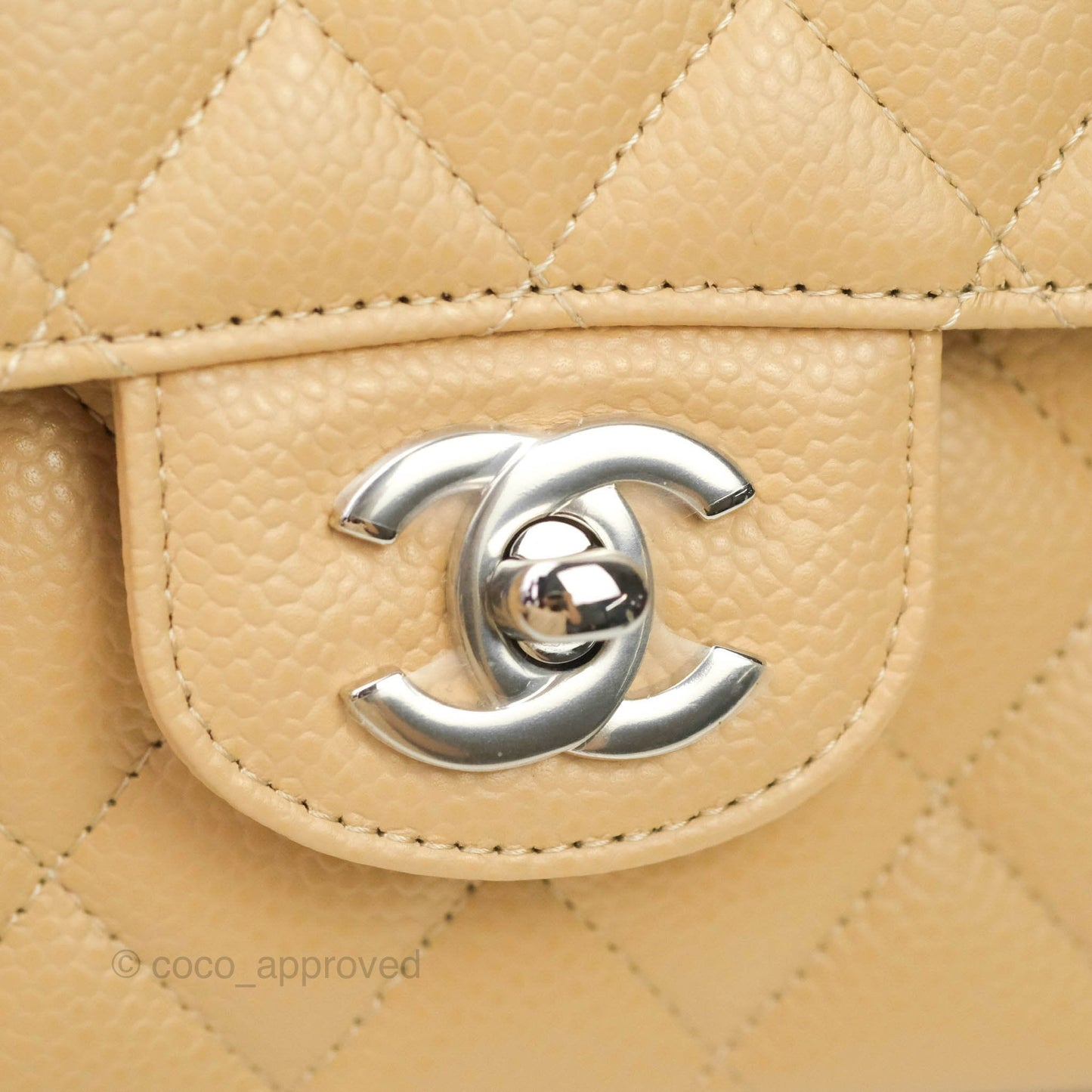 Chanel Classic M/L Medium Double Flap Beige Caviar Silver Hardware