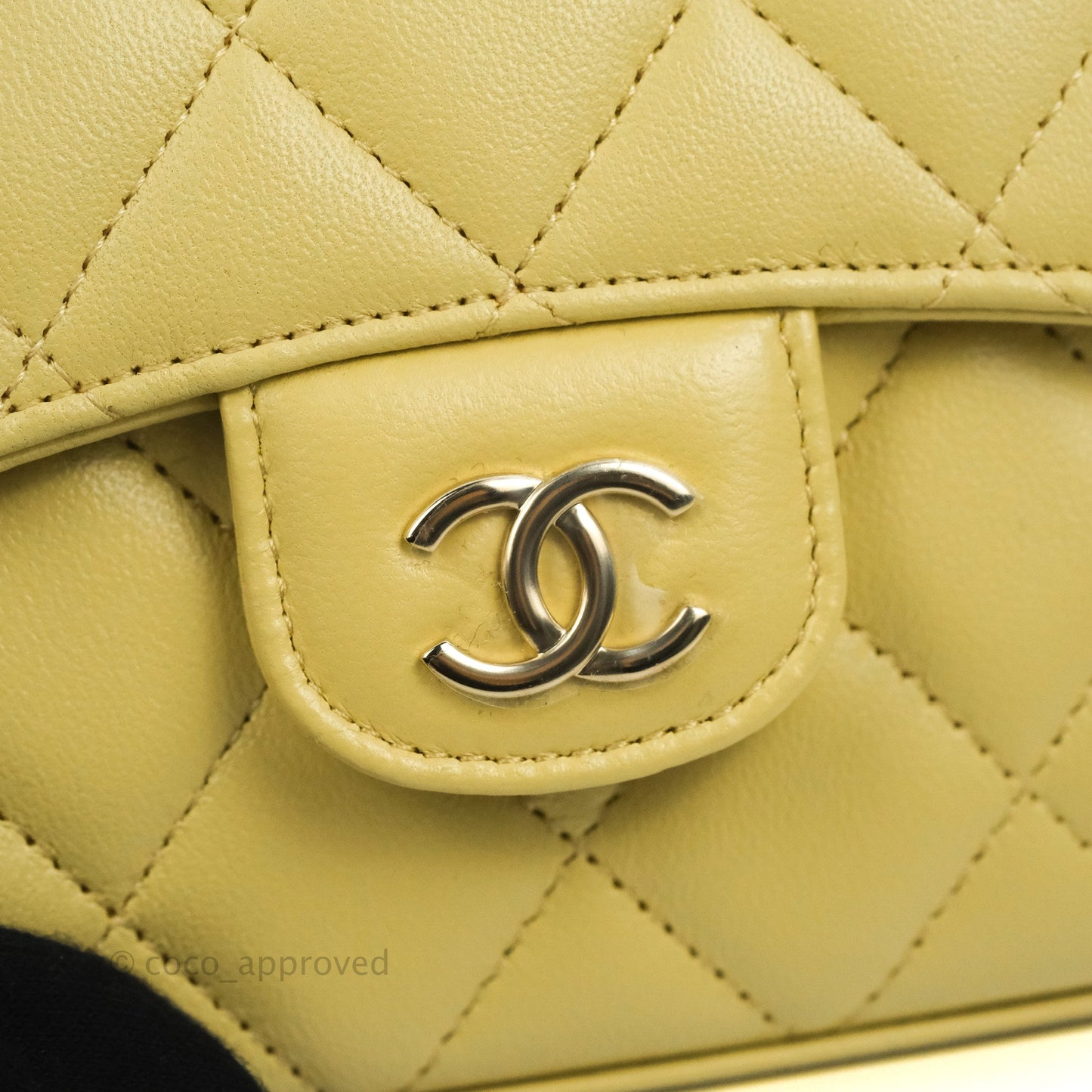 Chanel Mini Handle Clutch With Chain Yellow Lambskin Gold Hardware