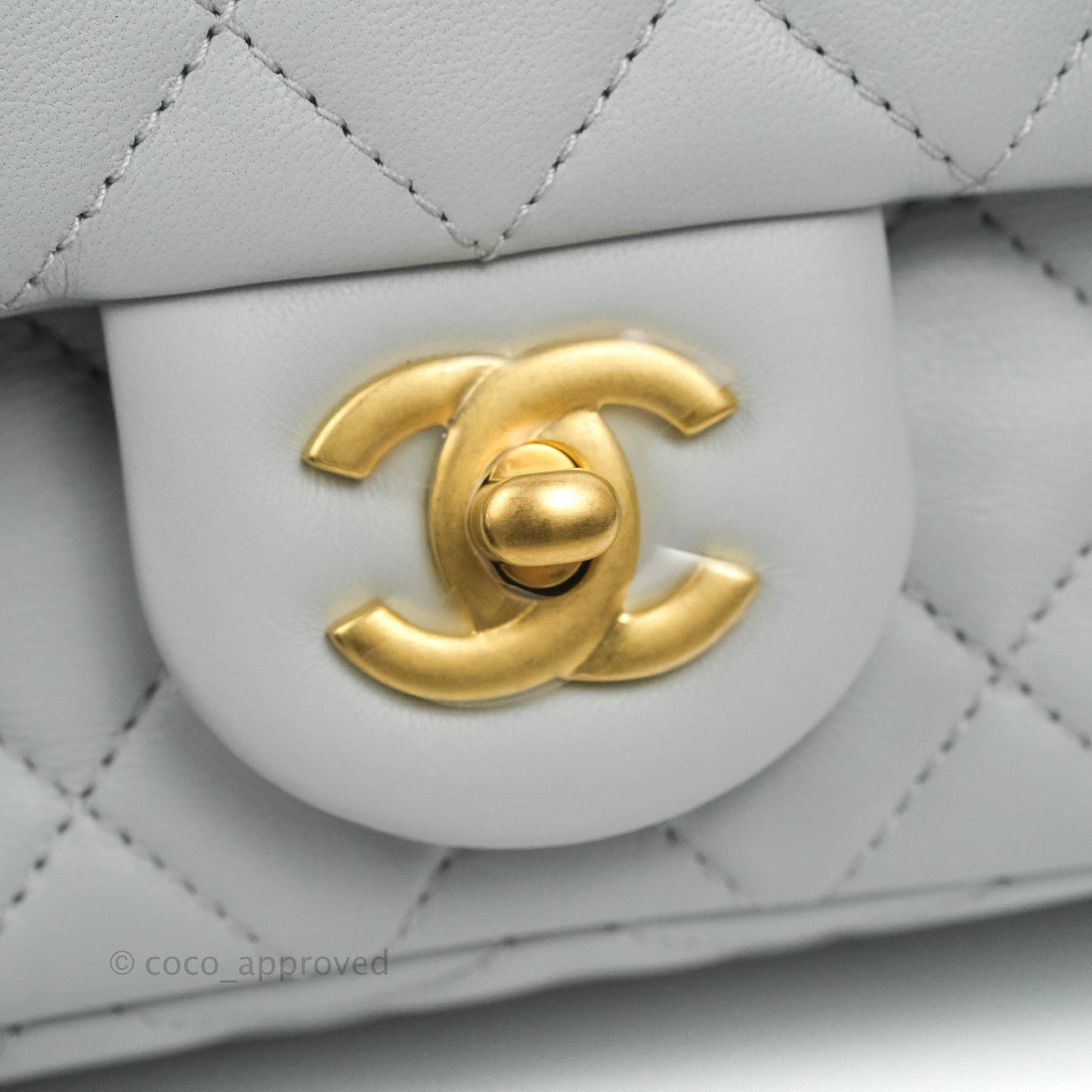 Chanel Quilted Mini Rectangular Pearl Crush Light Grey Lambskin Aged Gold Hardware