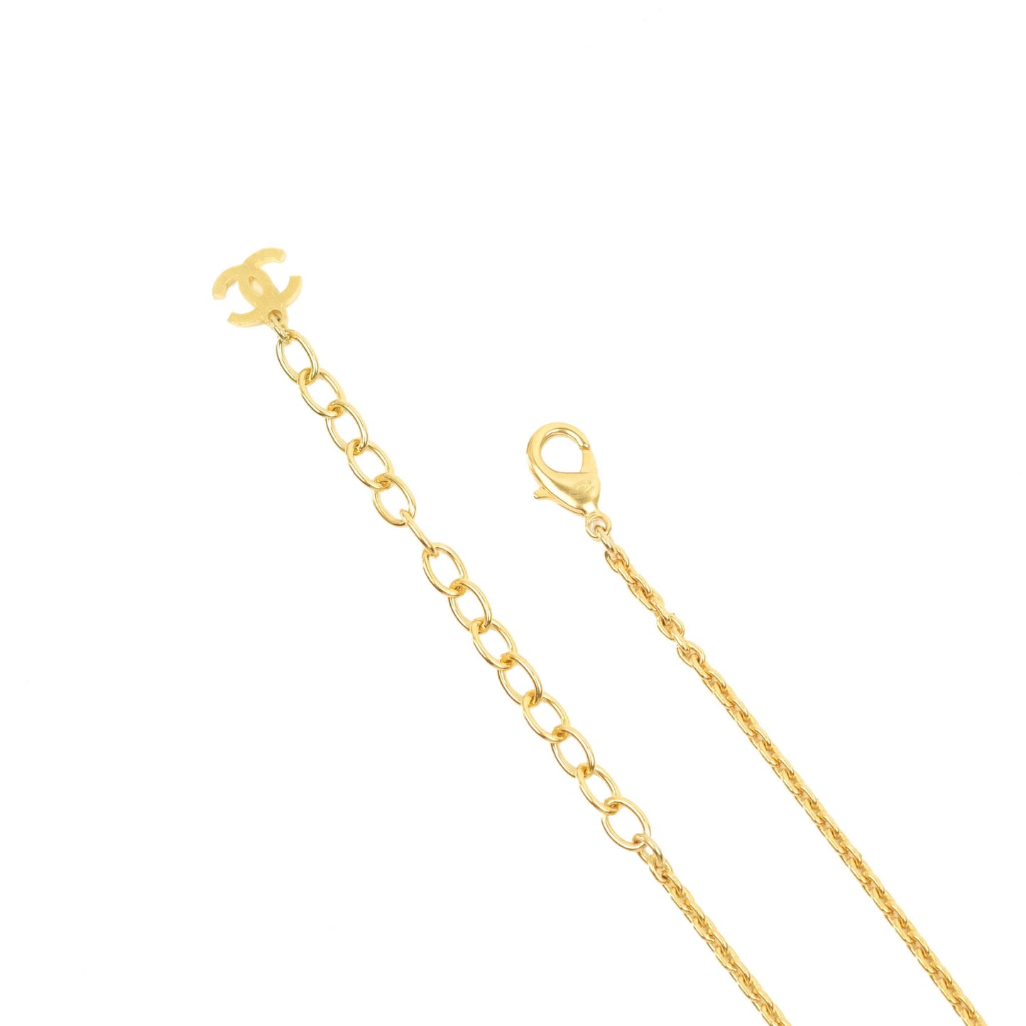 Chanel CC Crystal Pendent Drop Necklace Gold Tone 20A