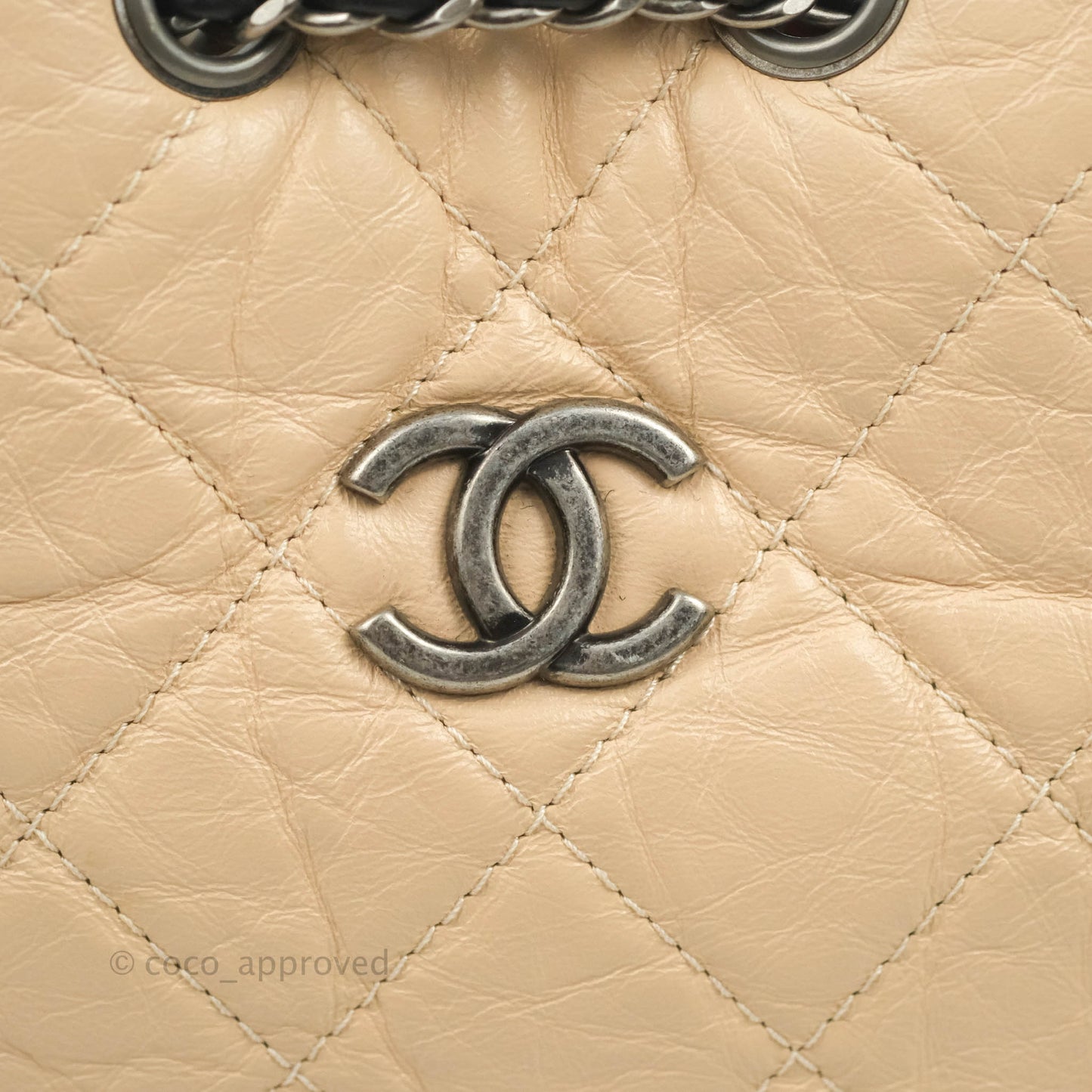 Chanel Small Gabrielle Backpack Beige Black Aged Calfskin