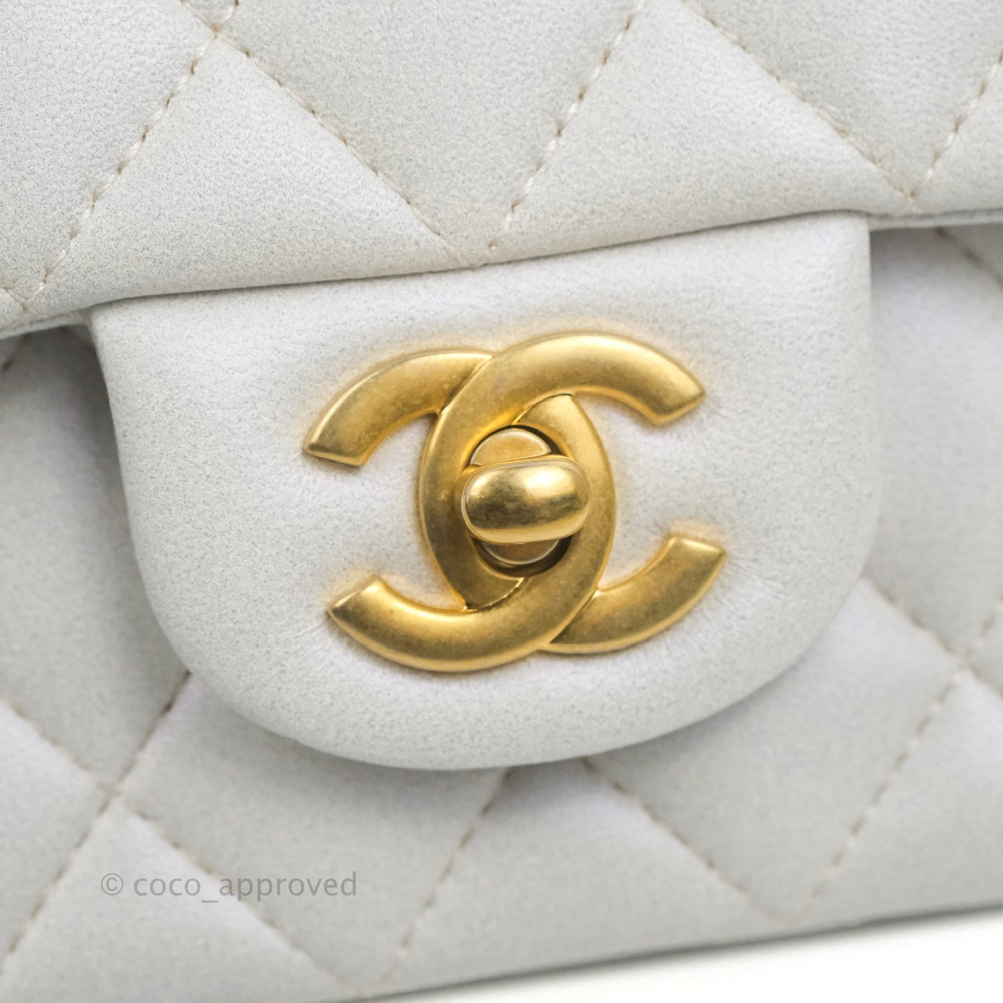 Chanel Top Handle Mini Rectangular Flap Bag Iridescent White Lambskin Aged Gold Hardware