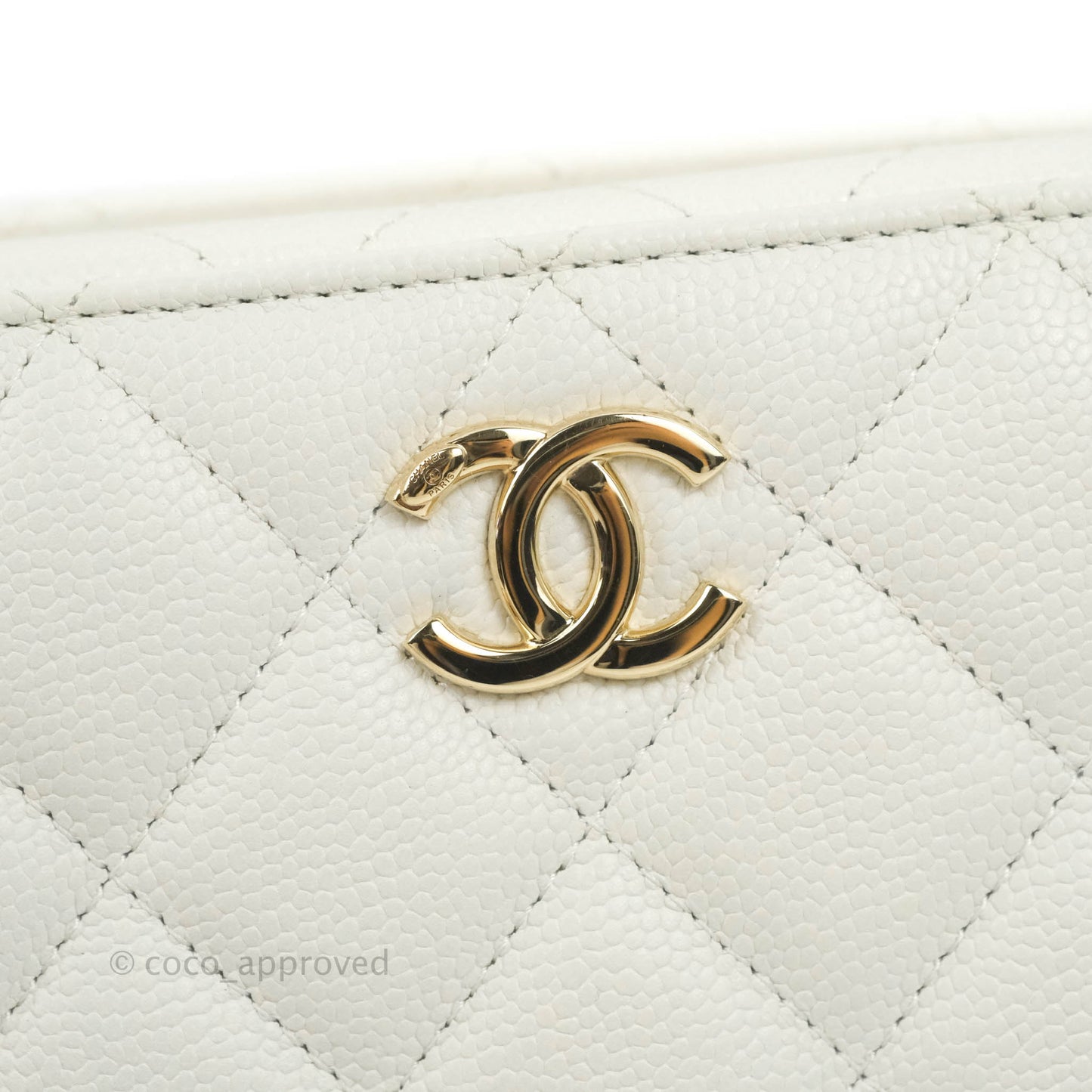 Chanel Quilted Top Handle Vanity White Caviar Gold Hardware