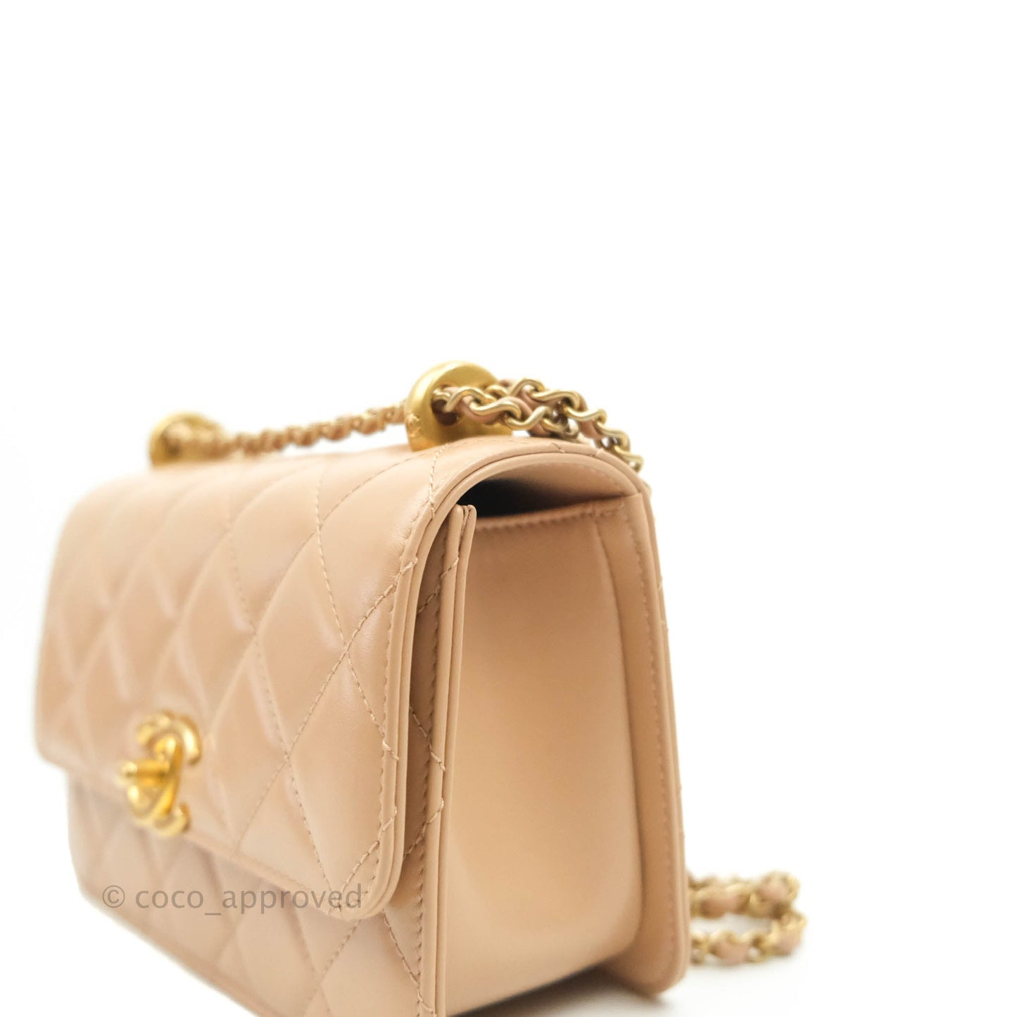 Chanel Quilted Mini Perfect Fit Adjustable Beige Calfskin Gold Hardware 21A