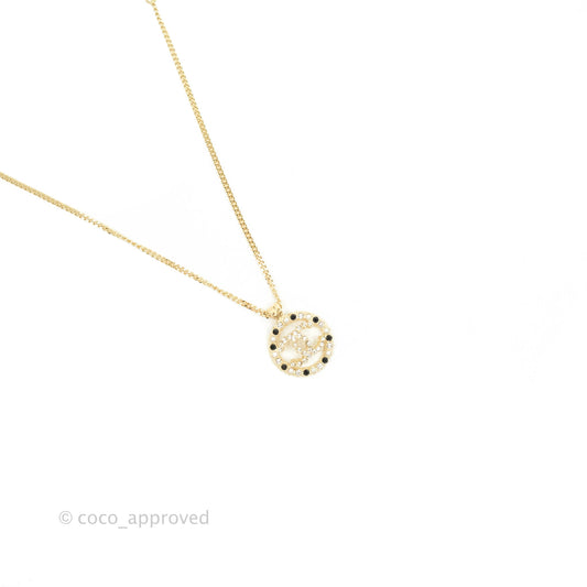 Chanel CC Pendant Necklace Gold Black White Crystal