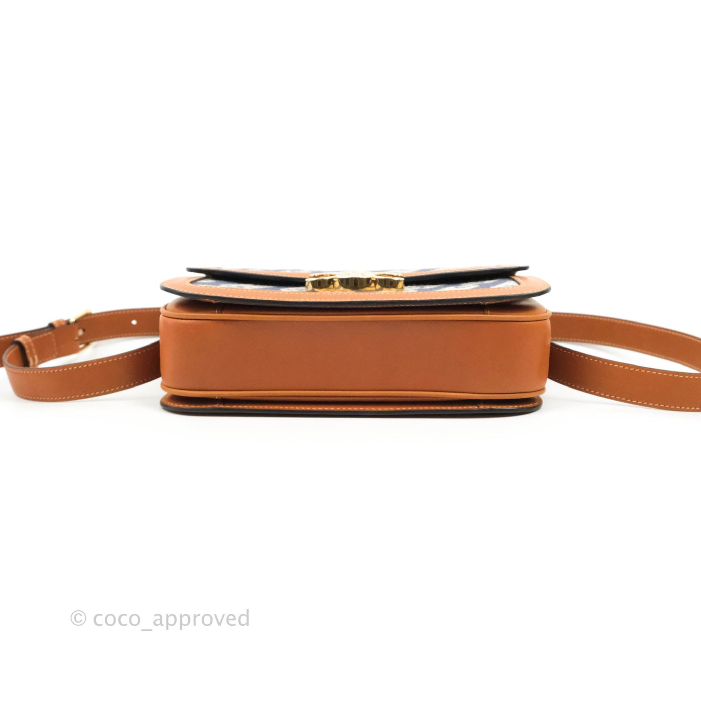 Celine Medium Triomphe Bag Chaine Triomphe Jacquard Canvas Tan Calfskin