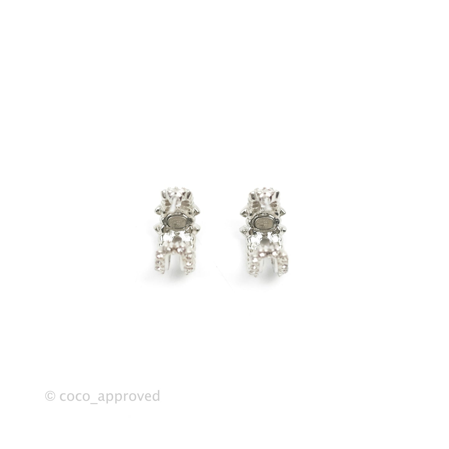 Chanel CC Crystal Hoop Earrings Silver Tone 22B