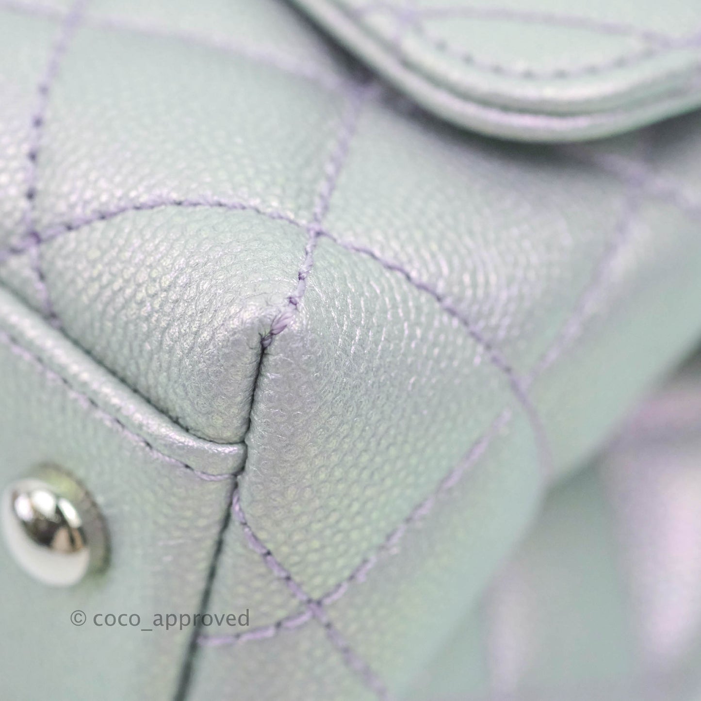 Chanel Mini Coco Handle Quilted Iridescent Lilac Caviar Rainbow Hardware
