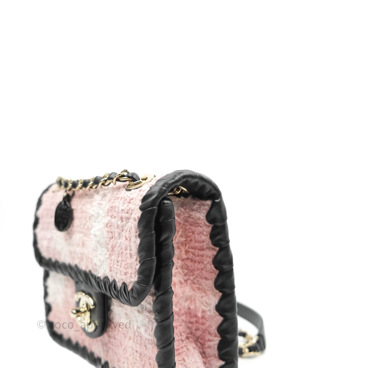 Chanel Mini My Own Frame Flap Pink White Tweed Braided Calfskin 22S