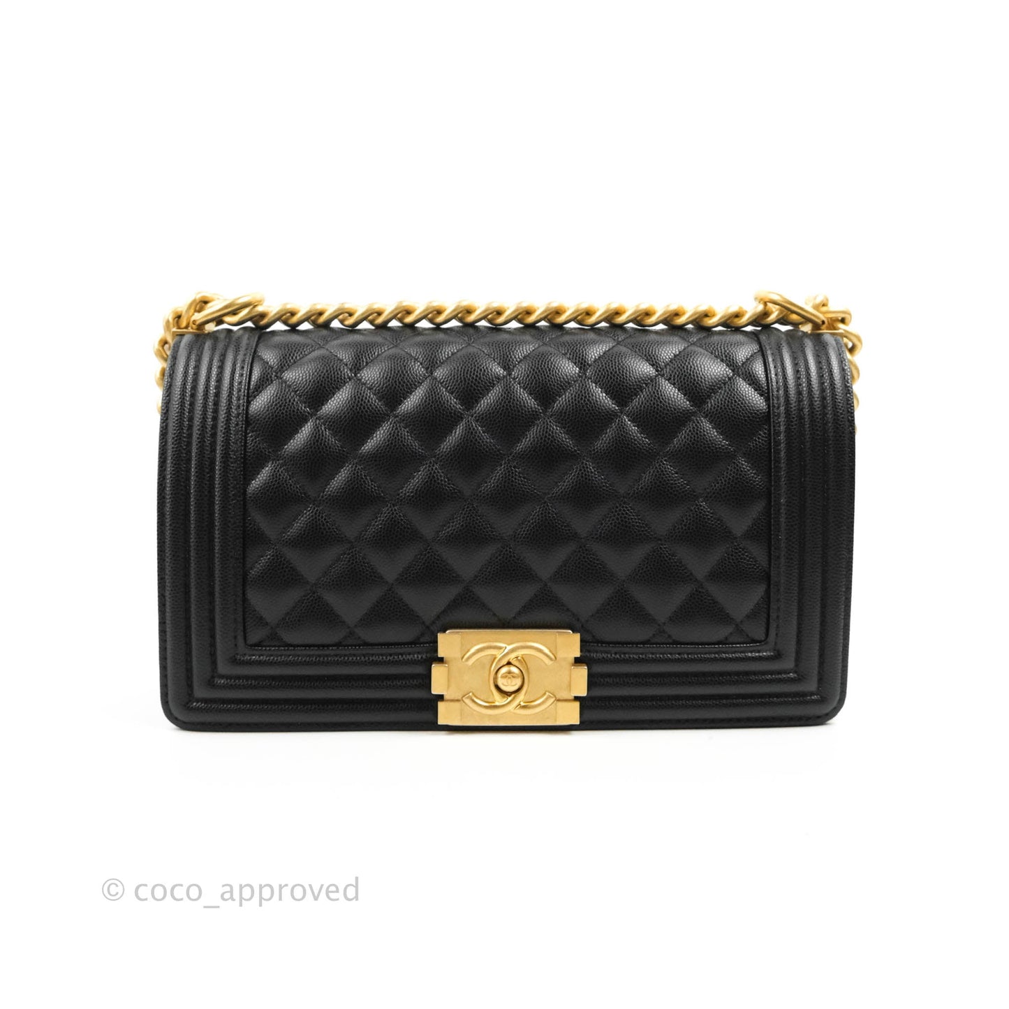 Chanel Quilted Medium Boy Black Caviar Aged Gold Hardware