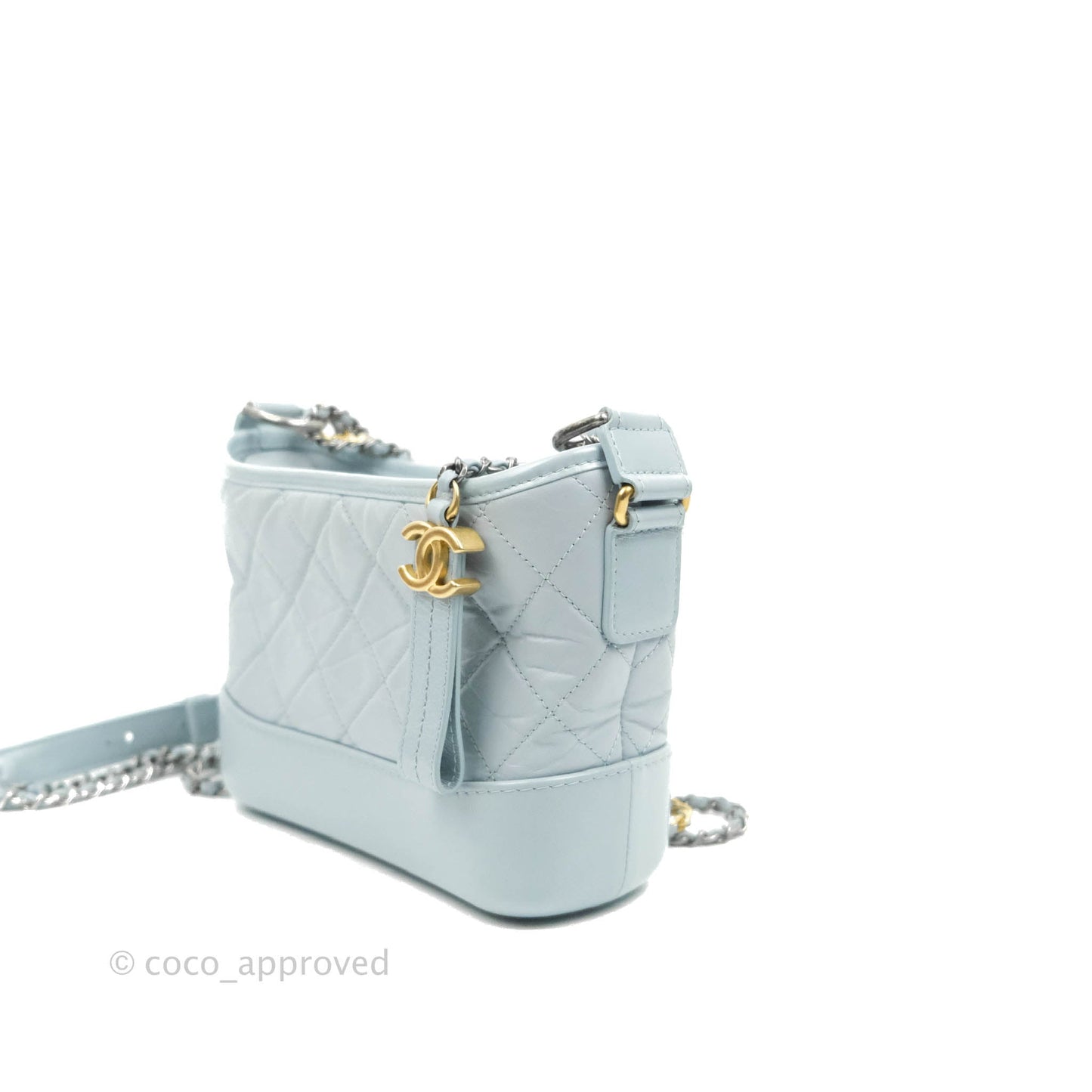 Chanel Small Gabrielle Hobo Light Blue Grey Aged Calfskin Mixed Hardware