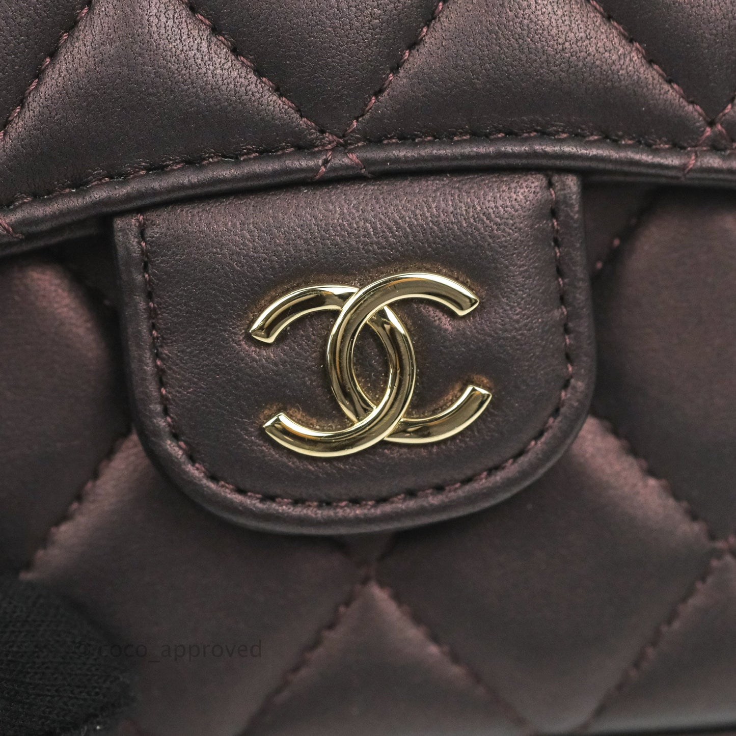 Chanel Mini Handle Clutch With Chain Iridescent Purple Lambskin Gold Hardware