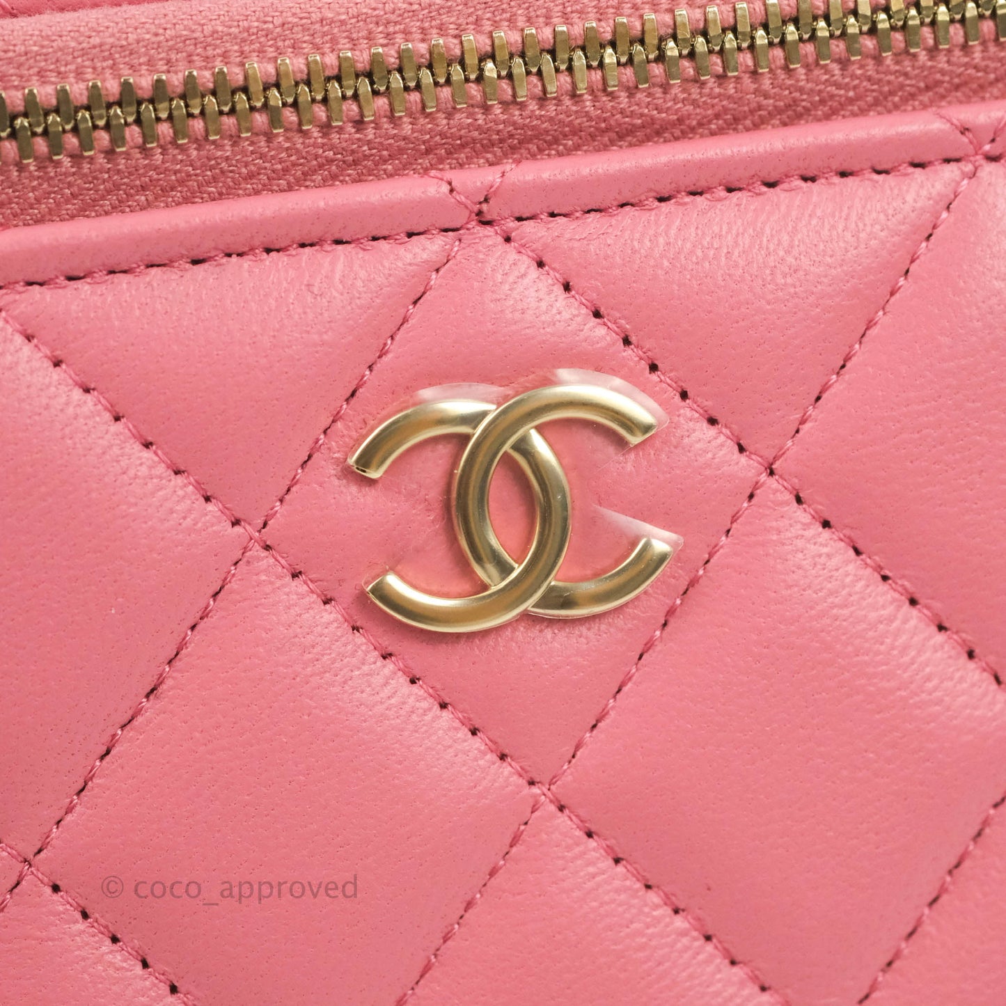 Chanel Vanity Rectangular Top Handle Pink Lambskin Gold Hardware