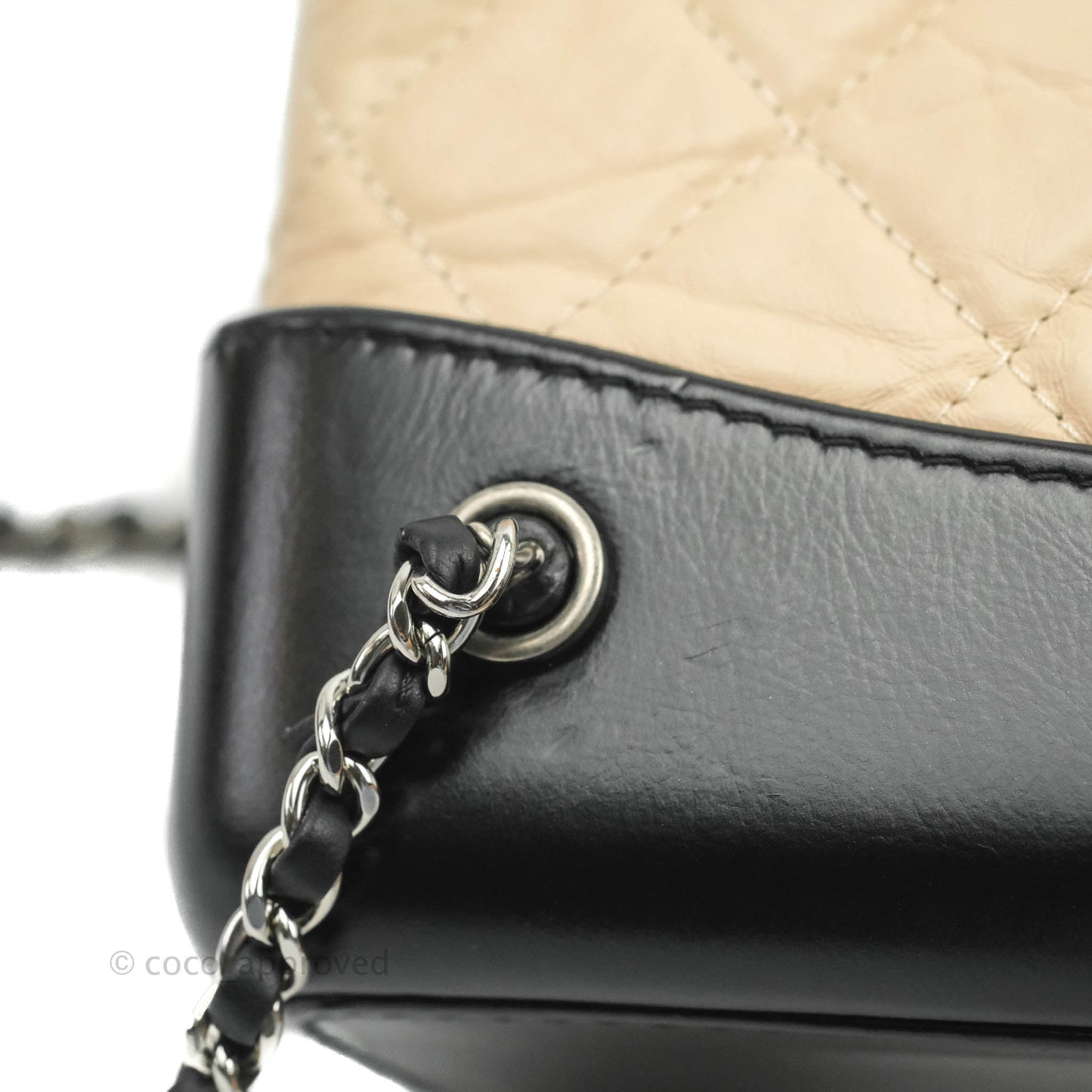 Chanel Small Gabrielle Backpack Beige Black Aged Calfskin