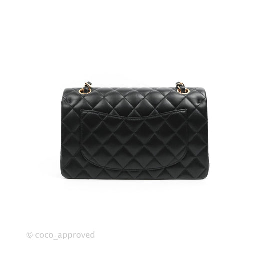 Chanel Classic Small S/M Flap Black Lambskin Rose Pink-Gold Hardware