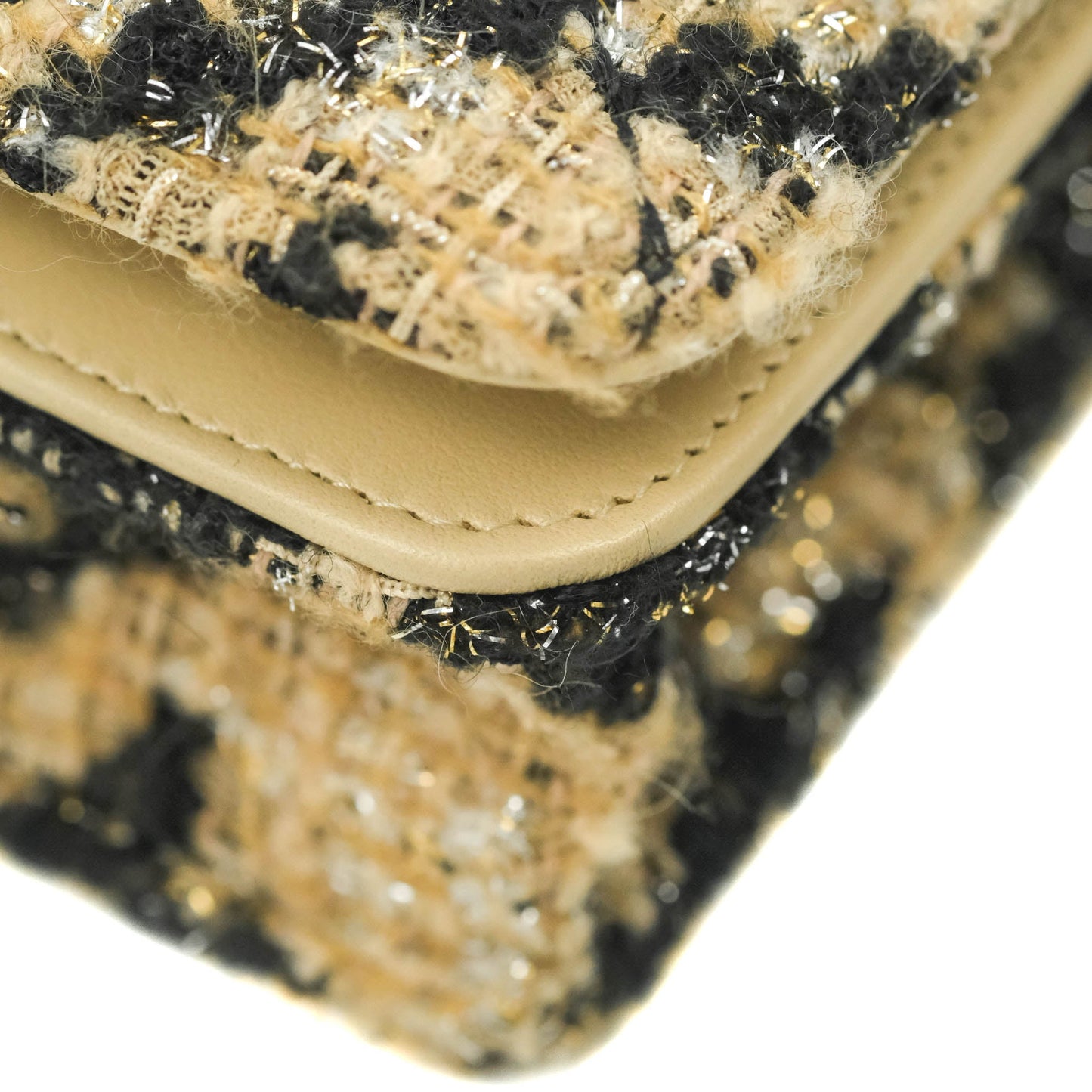 Chanel Wallet On Chain WOC Houndstooth Beige Black Tweed Gold Hardware