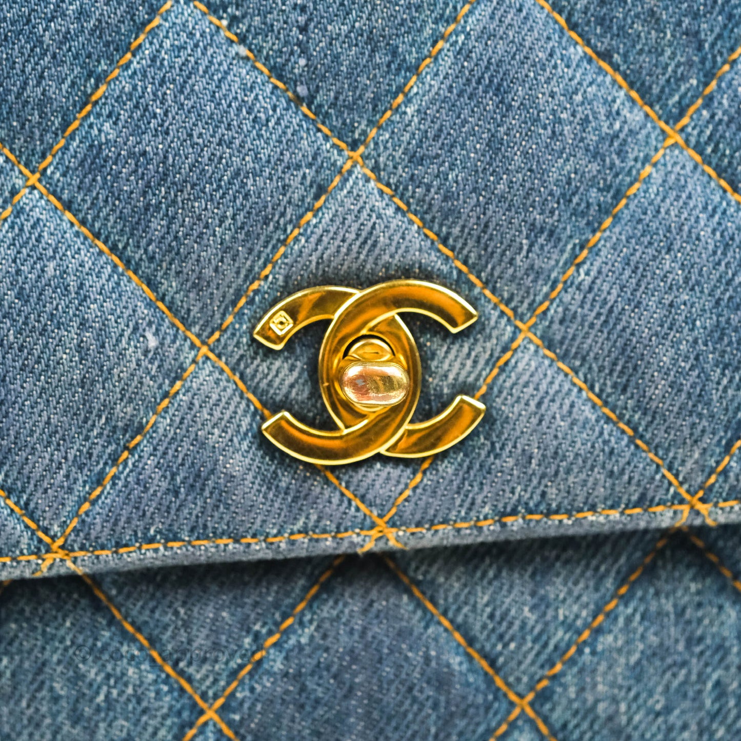 Chanel Vintage Quilted Kelly Bag Denim 24K Gold Hardware