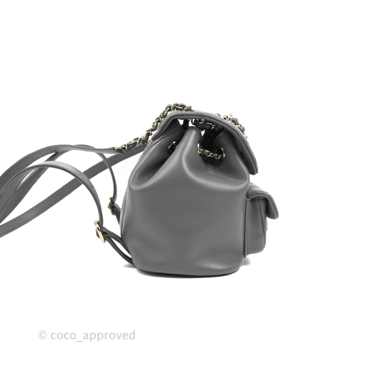 Chanel Quilted Small Duma Drawstring Backpack Grey Lambskin Gold Hardware 22A